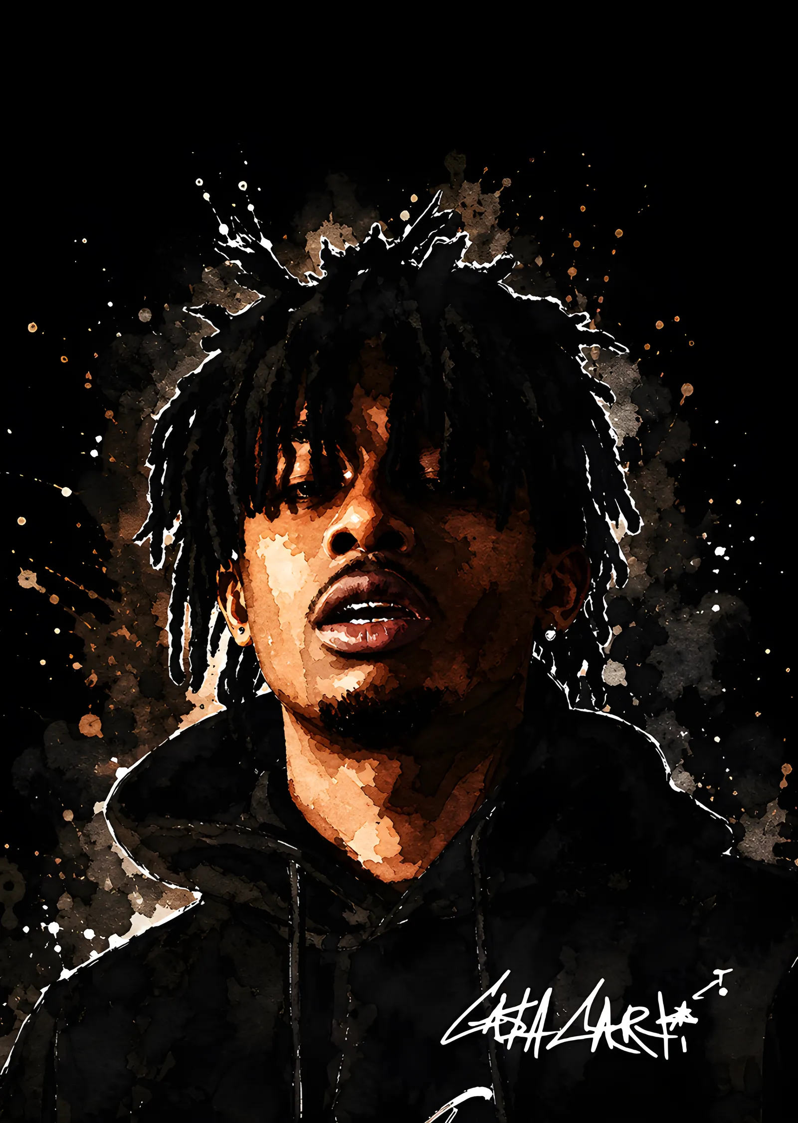 Playboi Carti - Siyah Kapüşon Suluboya metal tablo