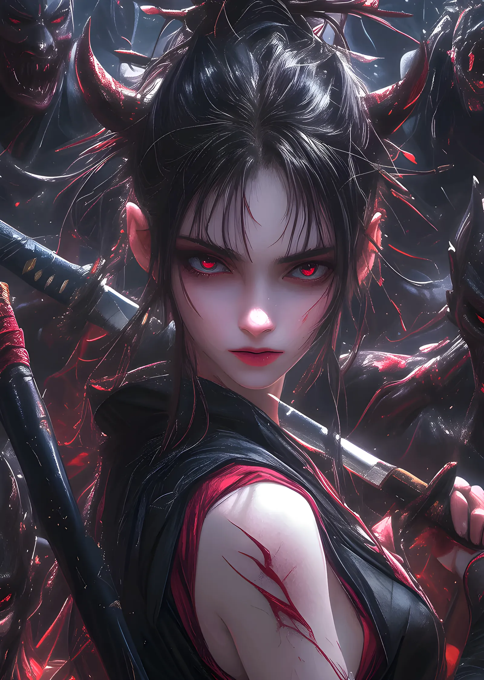 Boynuzlu Katana Anime Savaşçı metal tablo
