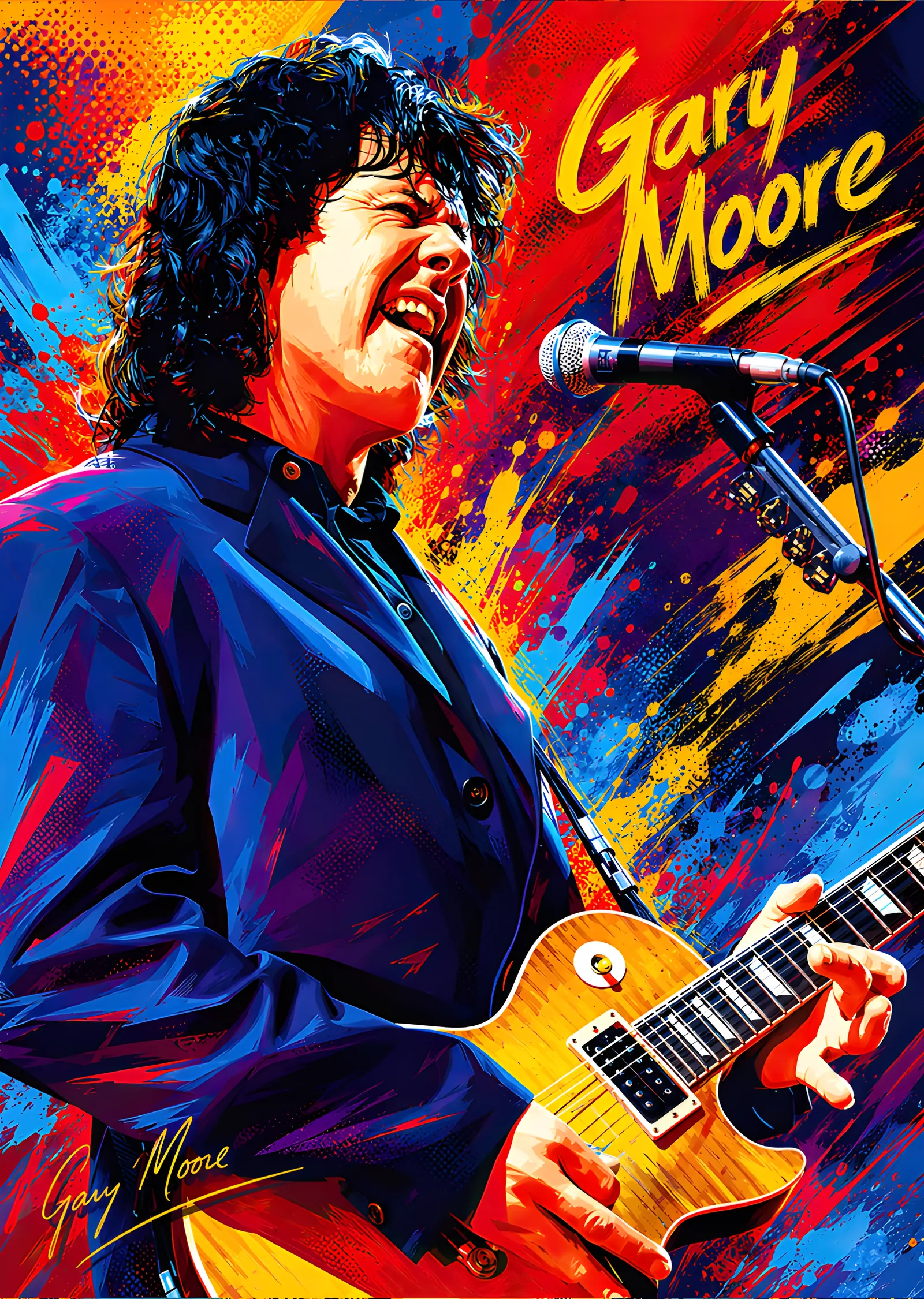 Gary Moore - Renkli Portre metal tablo