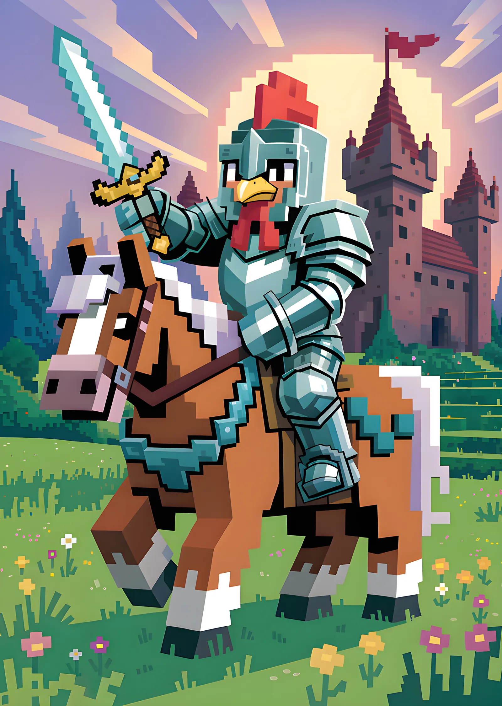Minecraft - Şatoya Giden Tavuk Şövalye metal tablo