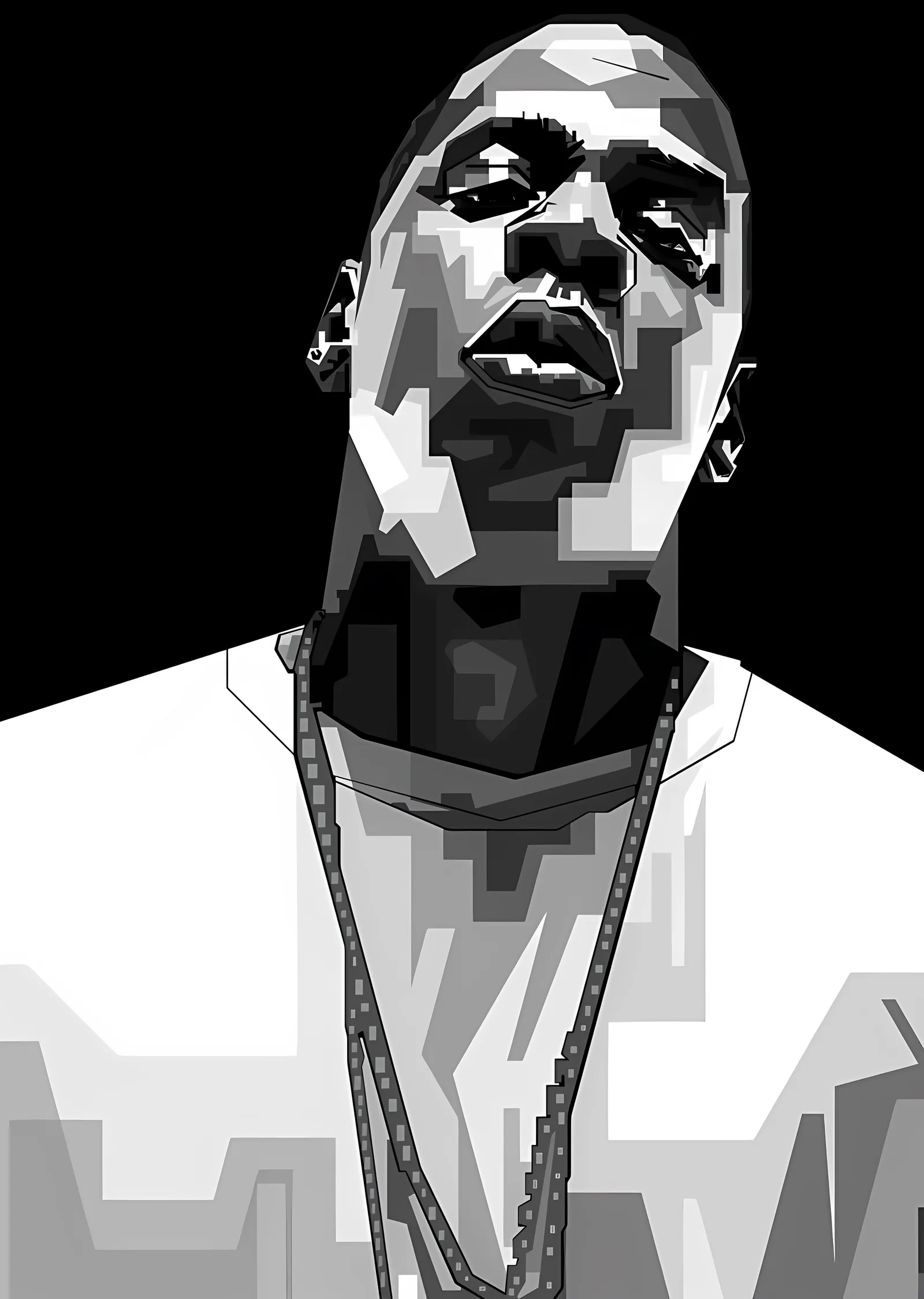 Jay-Z - Gri Tonlu Vektör Portre metal tablo