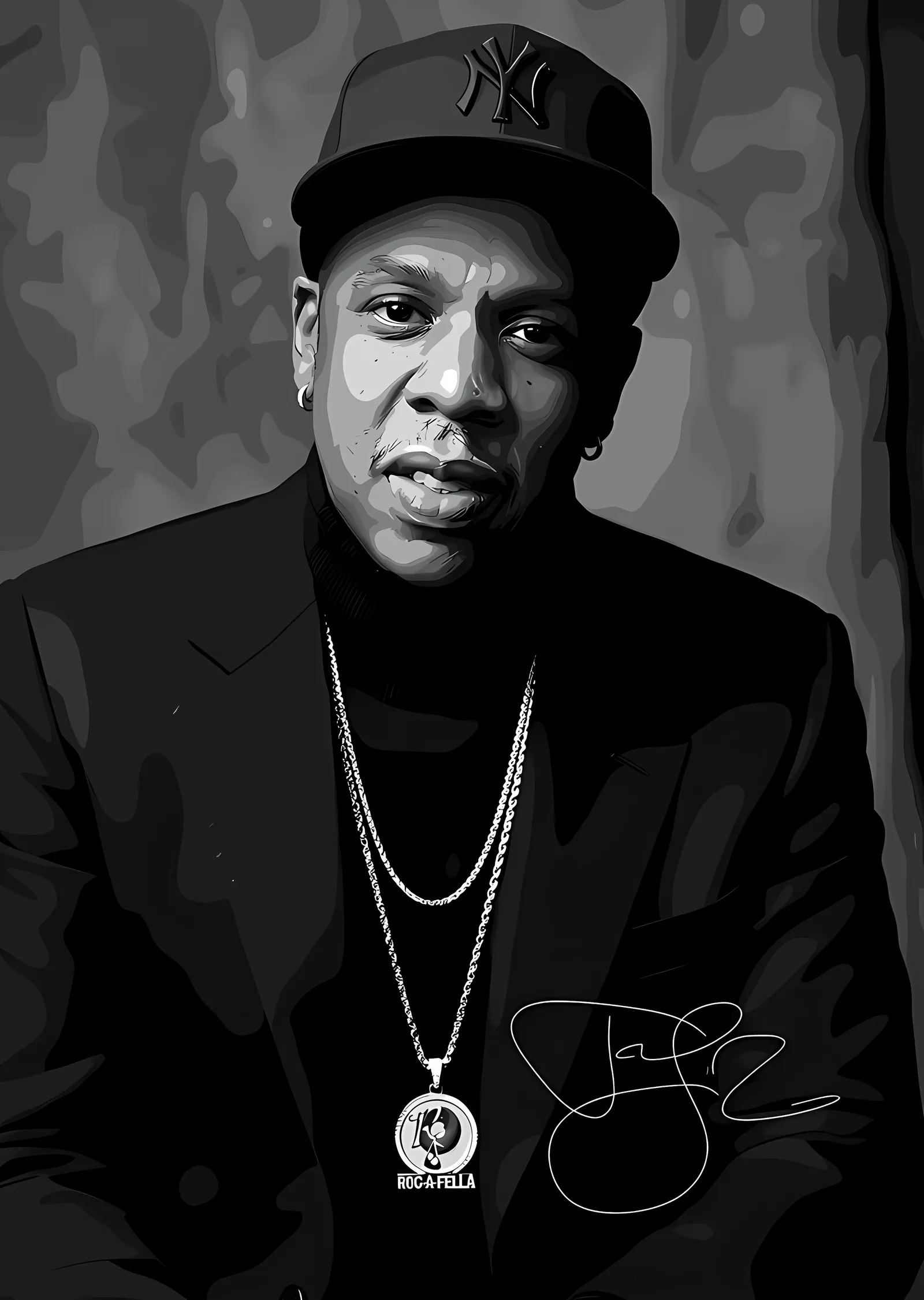 Jay-Z - İmzalı Siyah Beyaz Portre metal tablo
