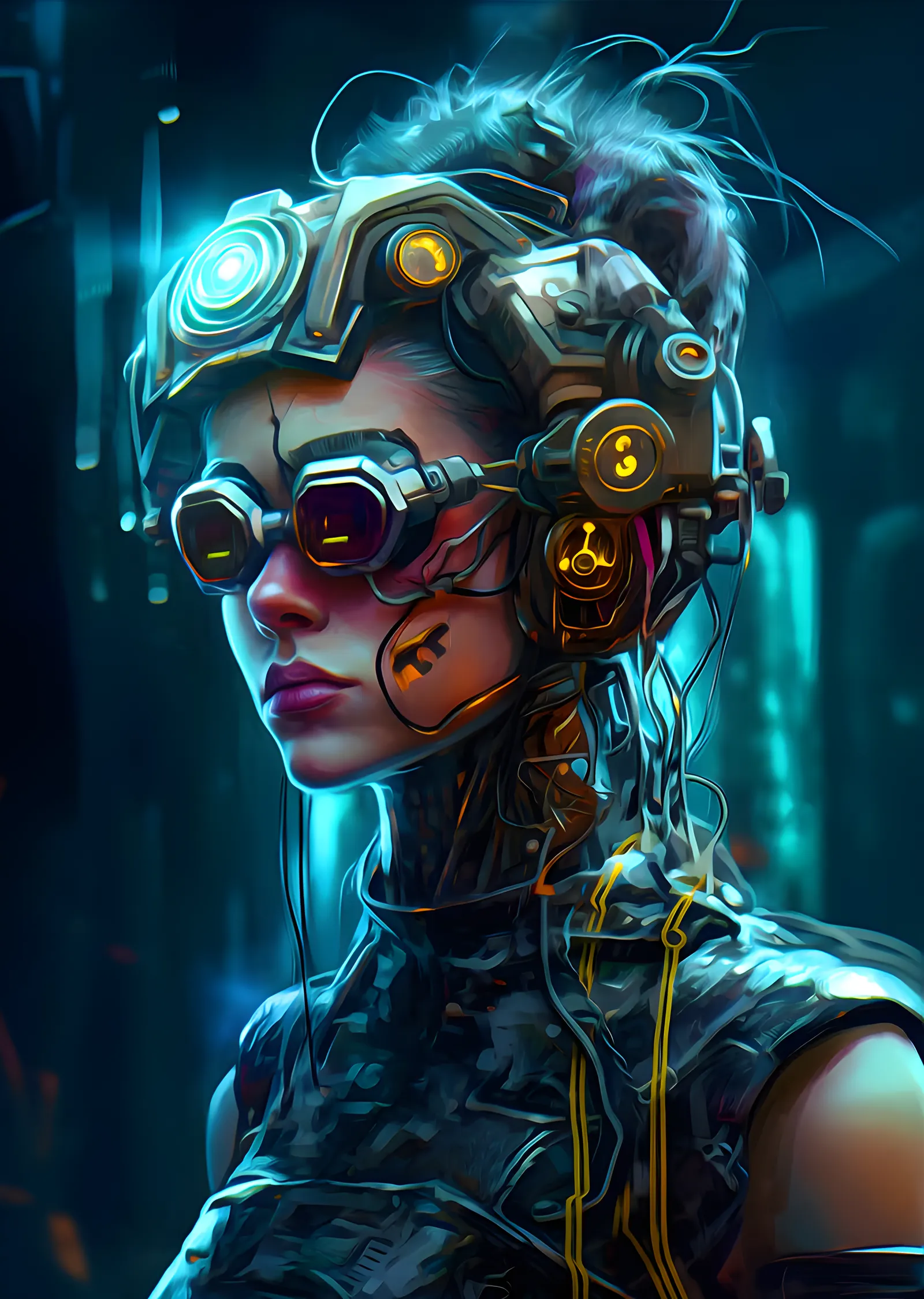 Turkuaz Işıkta Steampunk Portre metal tablo