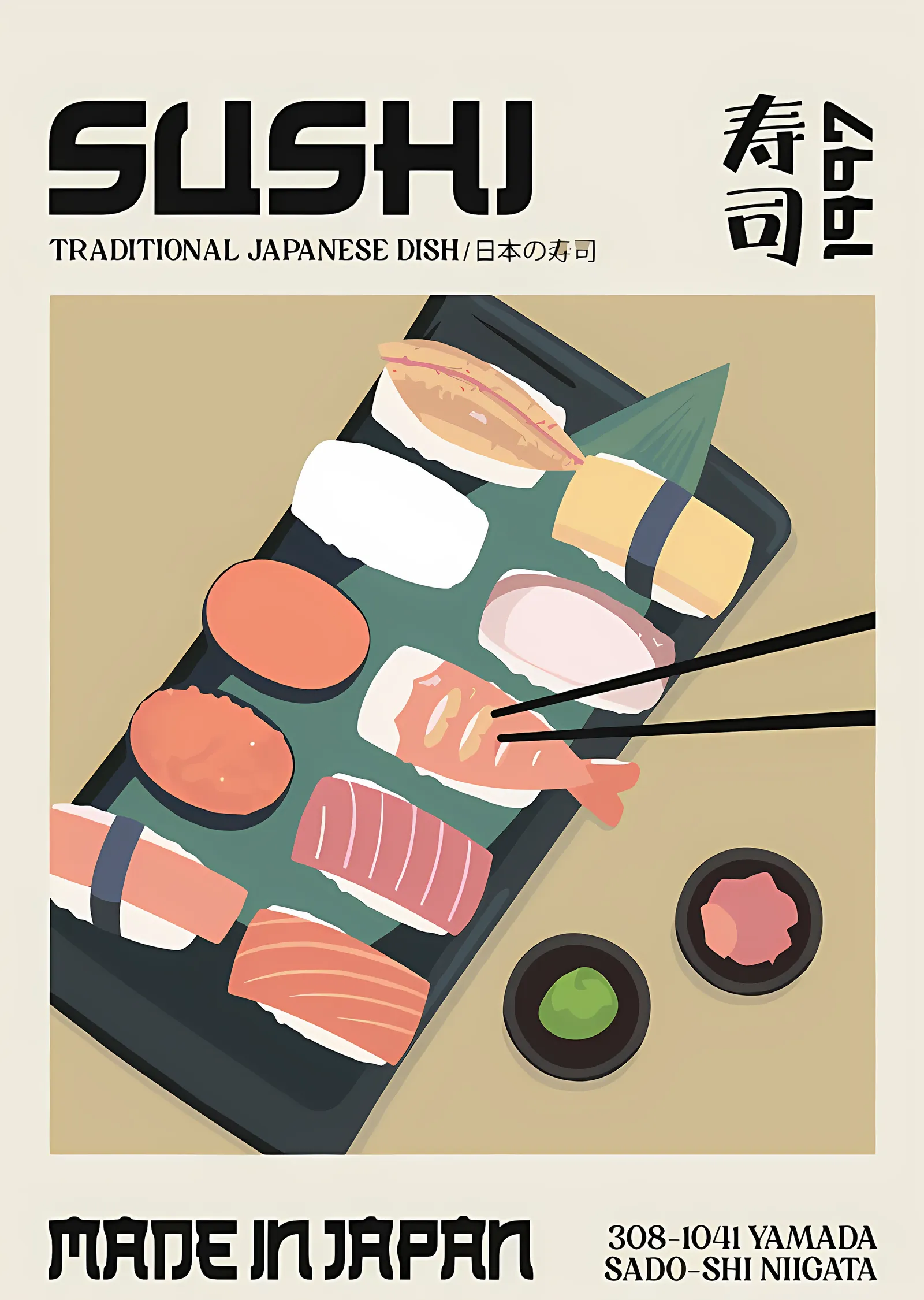 Sushi - Vintage Japon Mutfağı Afişi metal tablo
