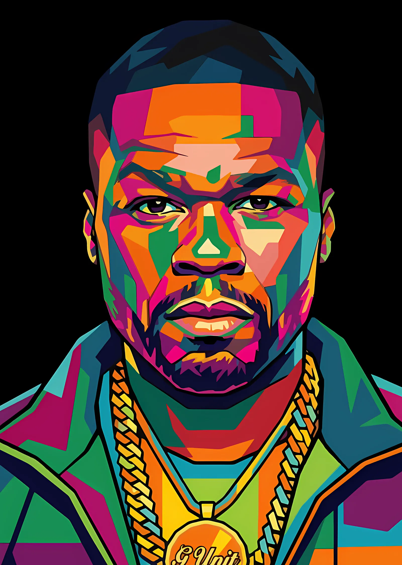 50 Cent - Geometrik Renkli Portre metal tablo