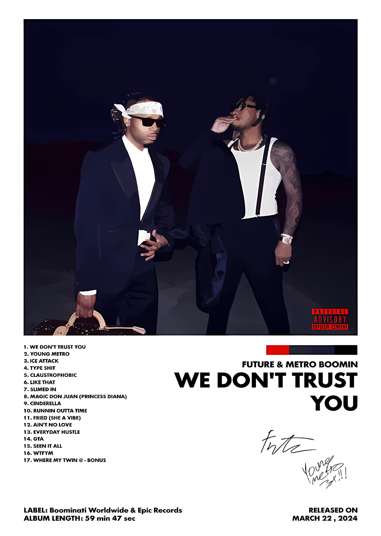 Future & Metro Boomin - We Don't Trust You Künyesi metal tablo