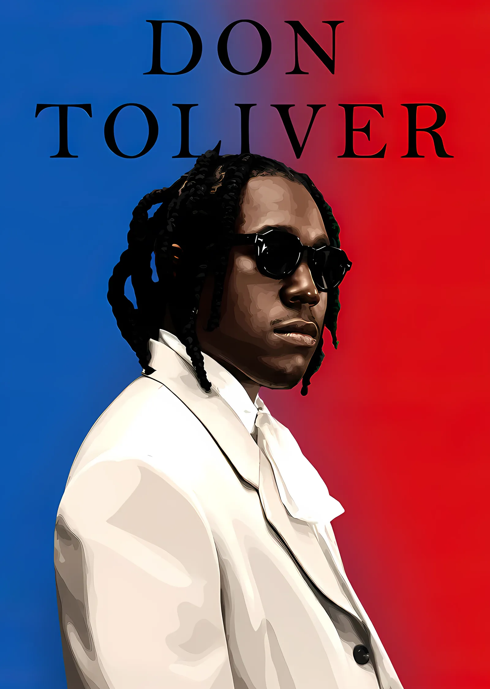 Don Toliver - Mavi Kırmızı Zeminde Beyaz Ceket metal tablo