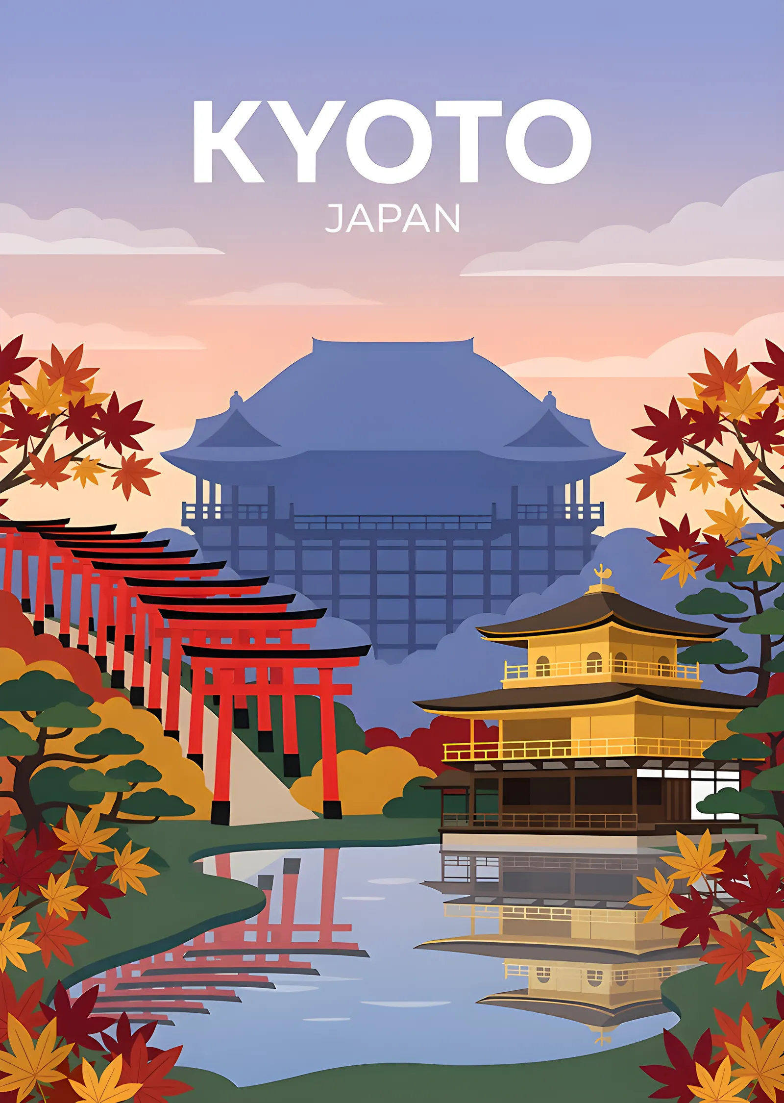 Kyoto - Altın Pavyon ve Torii Kapıları metal tablo