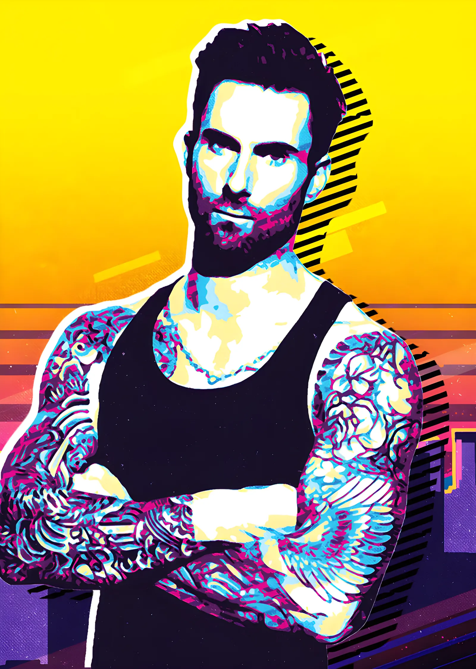 Adam Levine - Sarı Zeminde Pop Art metal tablo