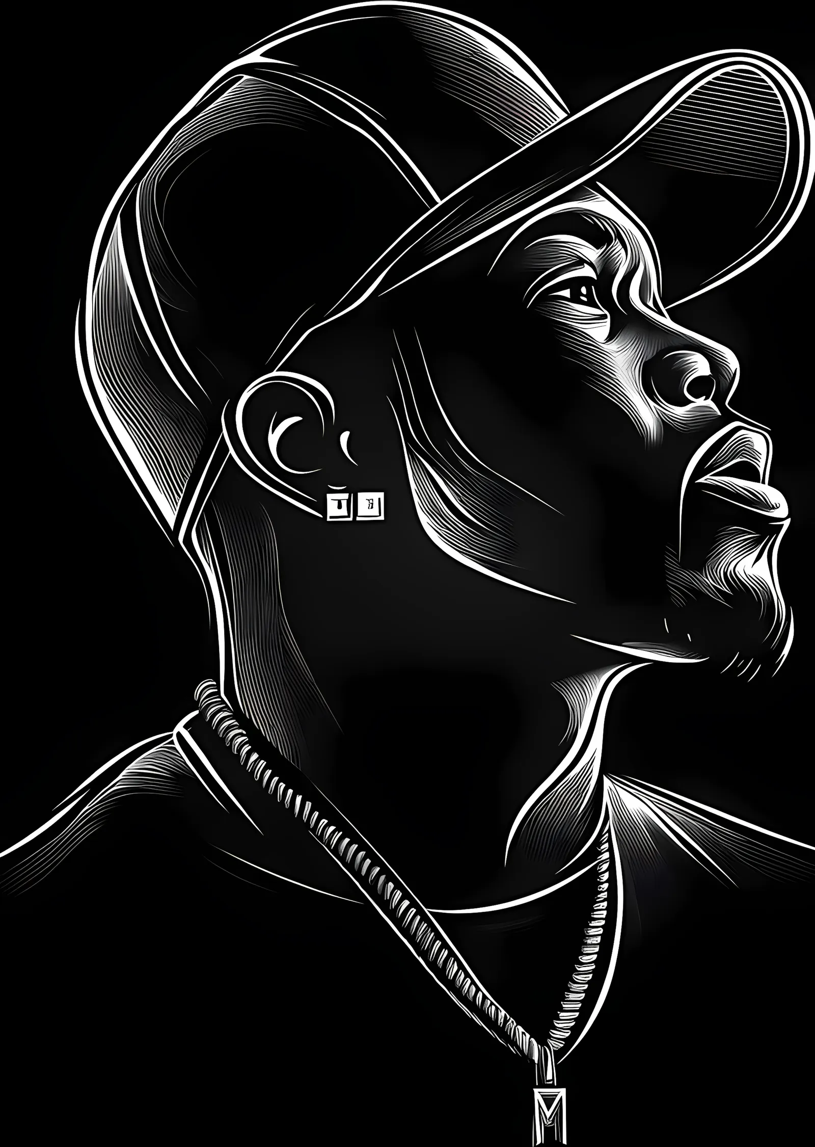 50 Cent - Siyah Beyaz Çizgi Portre metal tablo