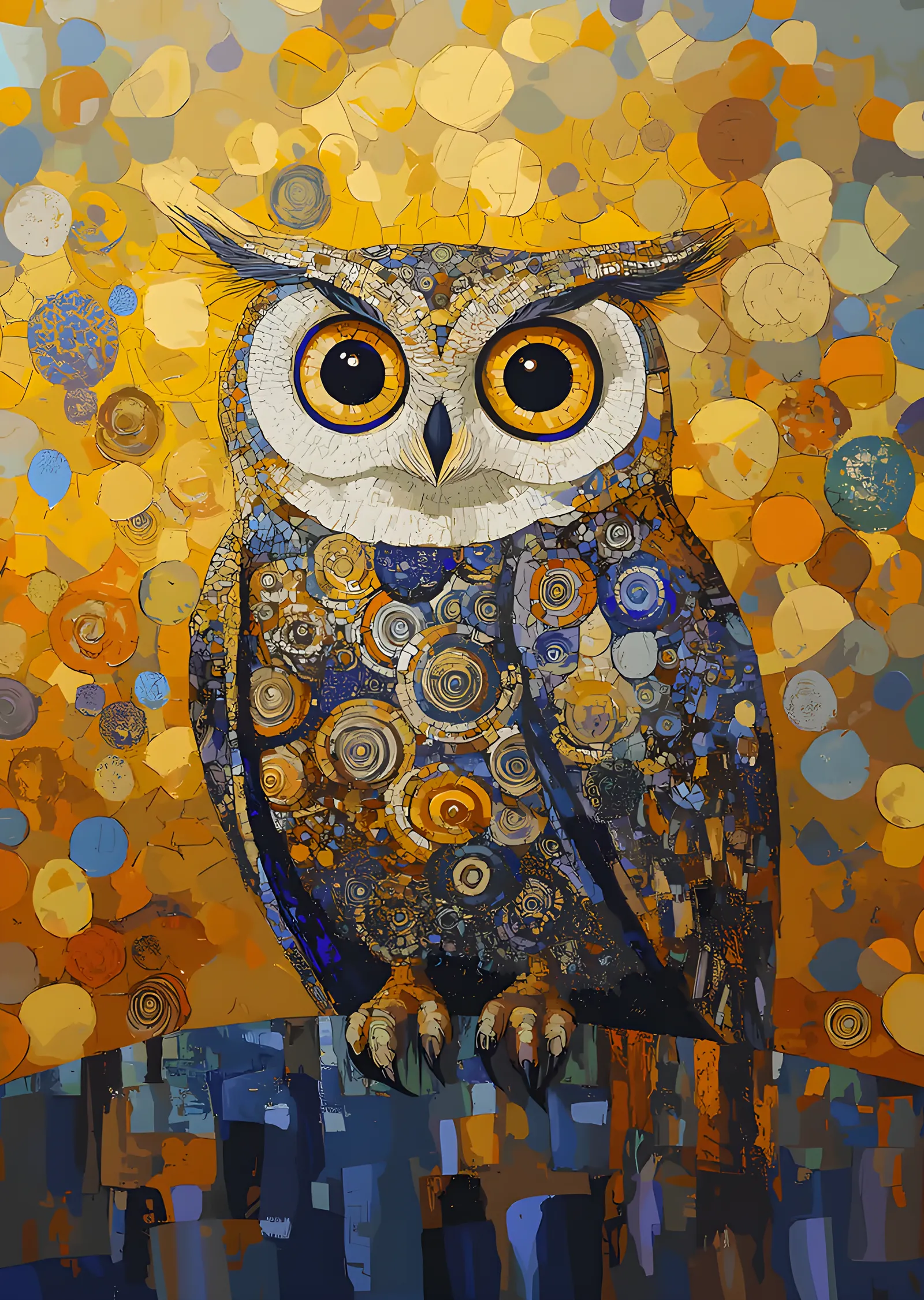 Klimt Üslubunda Baykuş metal tablo