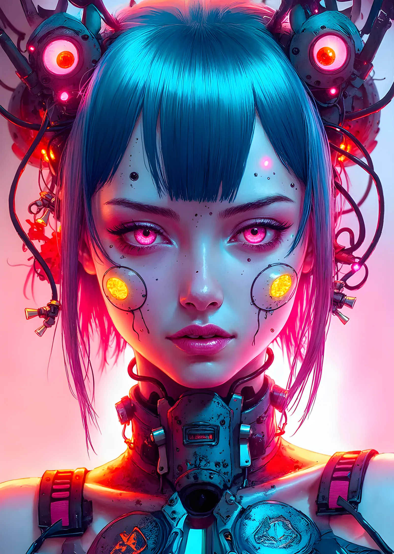 Neon Mekanik Anime Portre metal tablo