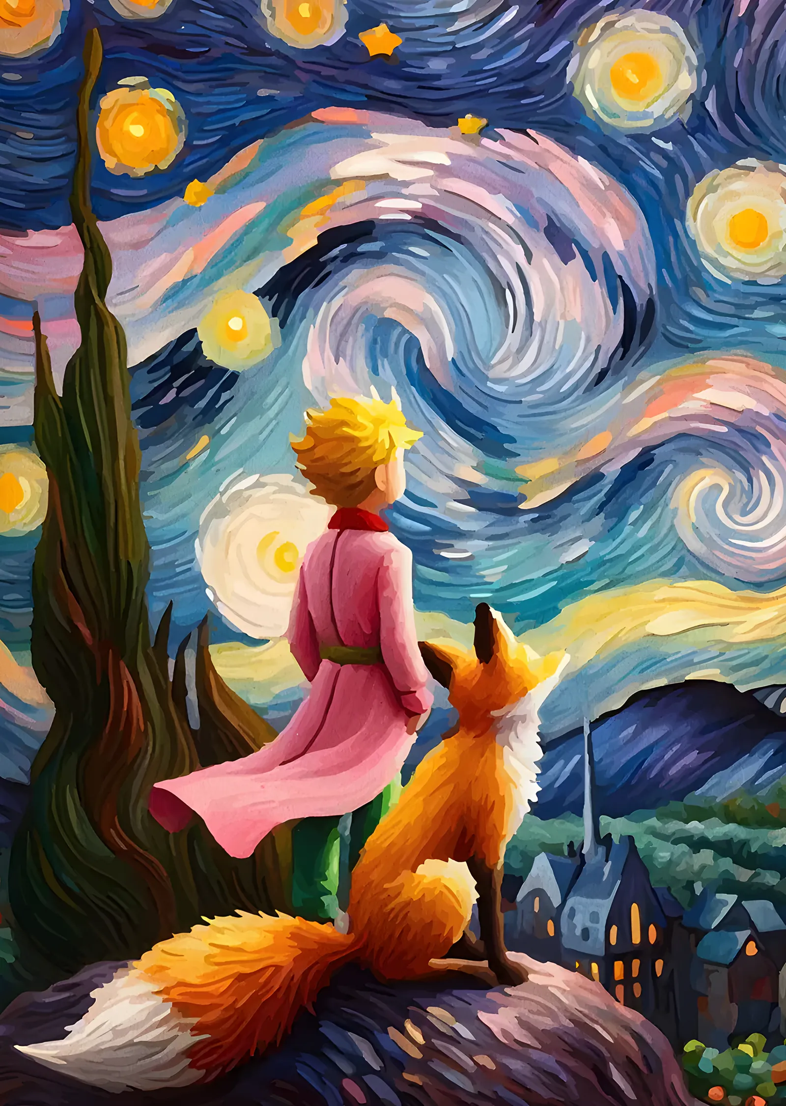 The Little Prince - Pembe Ceket ve Selvi metal tablo