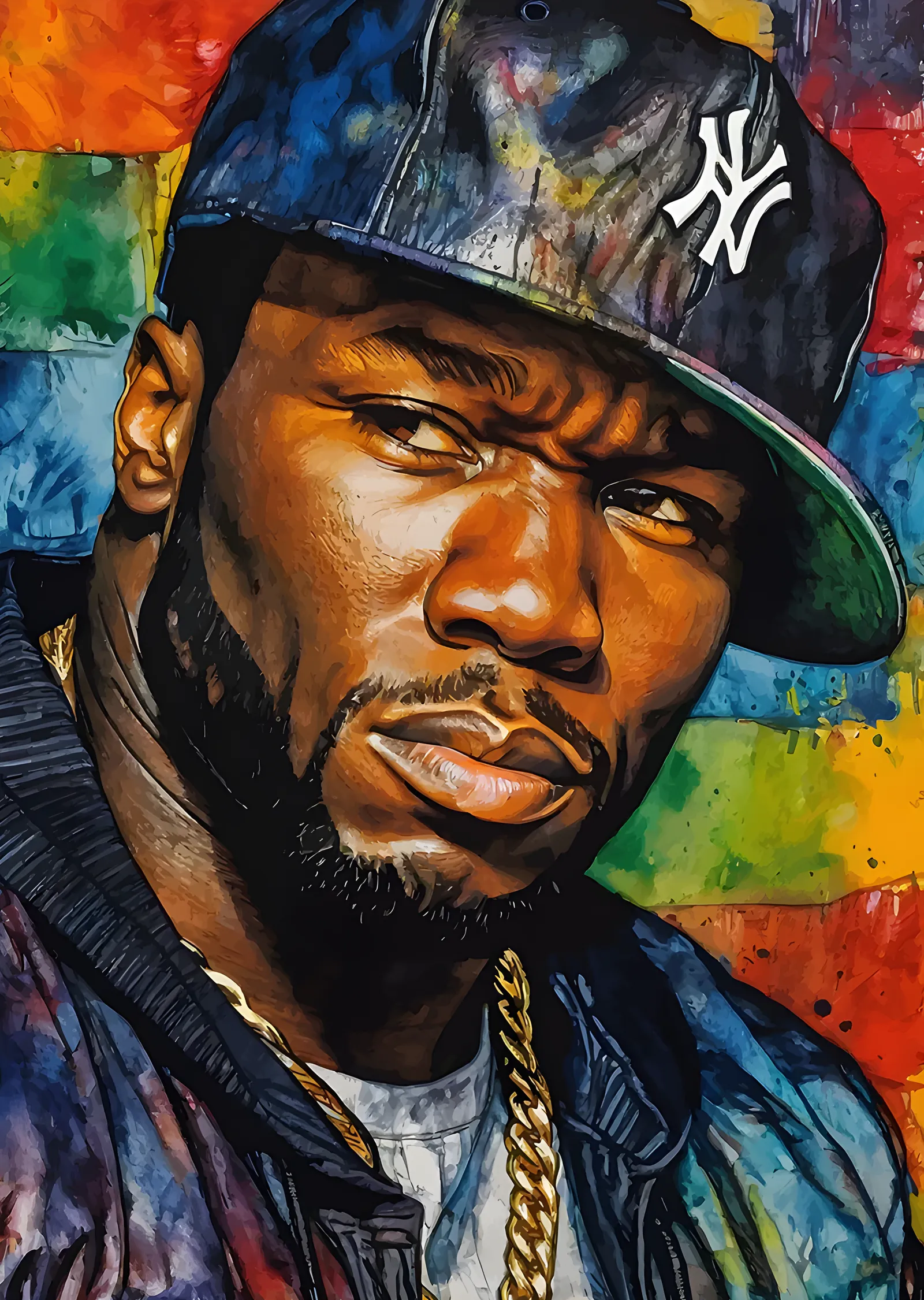 50 Cent - Renkli Zeminde Boyalı Portre metal tablo