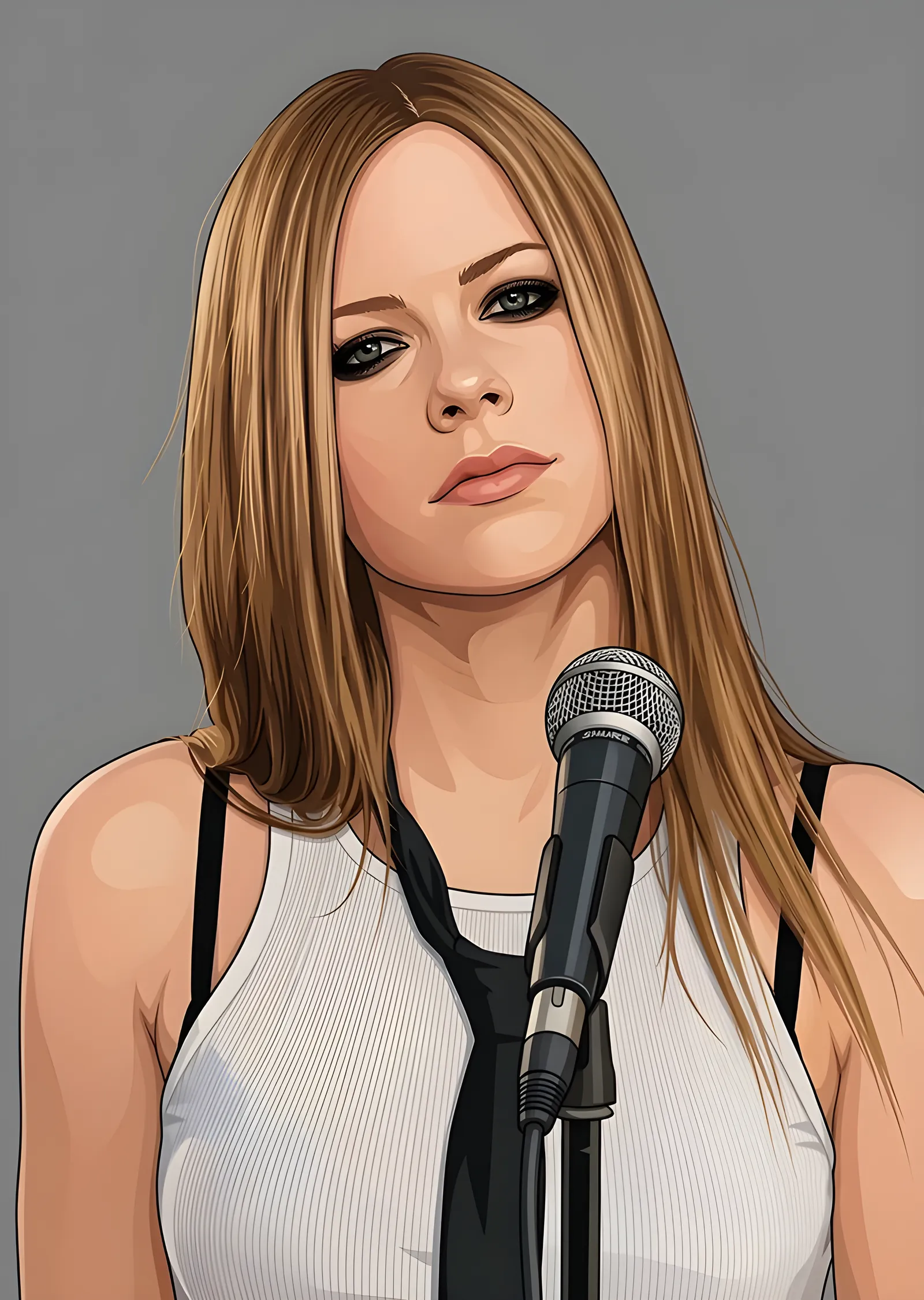 Avril Lavigne - Mikrofon Başında Vektör Portre metal tablo