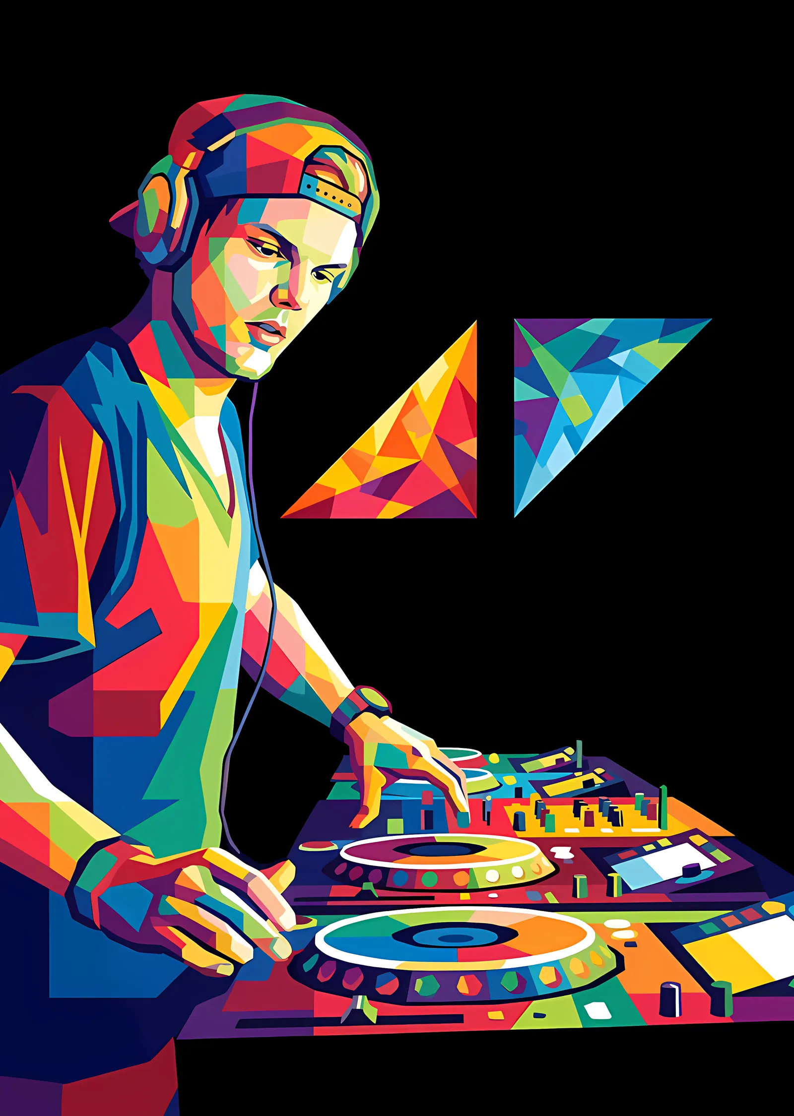 Avicii - Siyah Zeminde Renkli DJ metal tablo