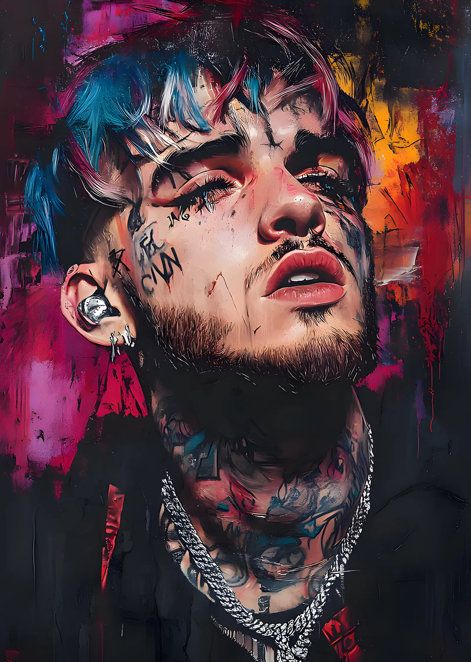 Lil Peep - Renk Patlamalı Boya Portresi metal tablo