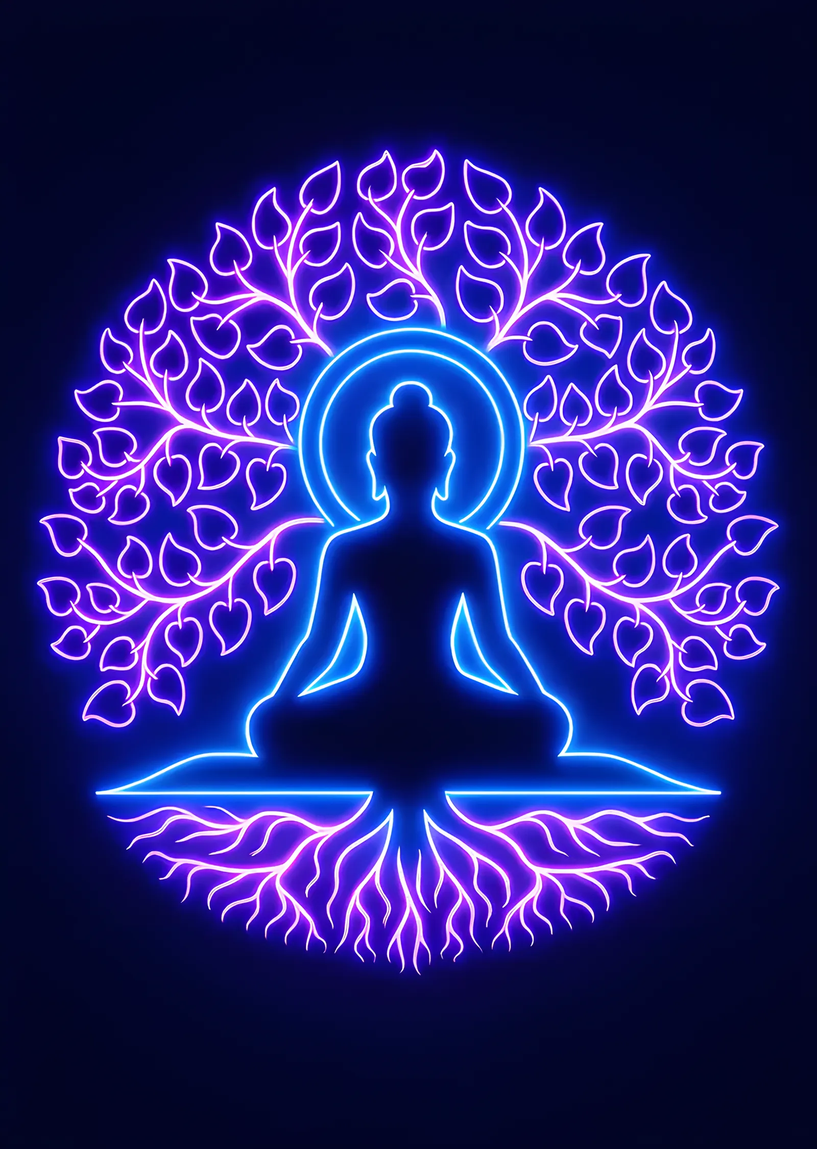 Neon Buda ve Hayat Ağacı metal tablo