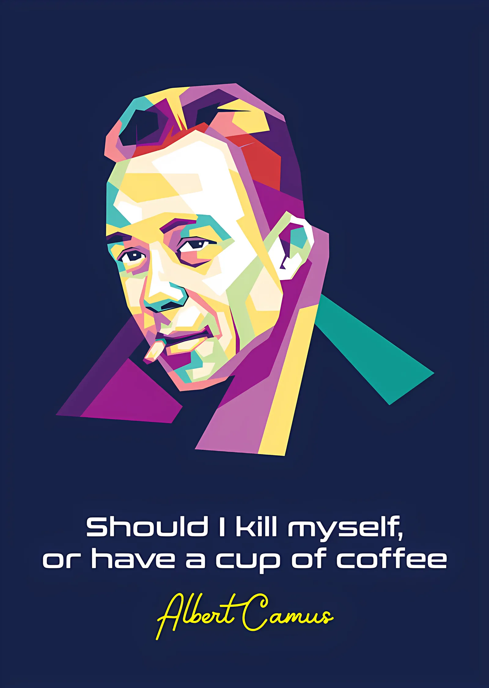 Albert Camus Lacivert Blok Portre metal tablo