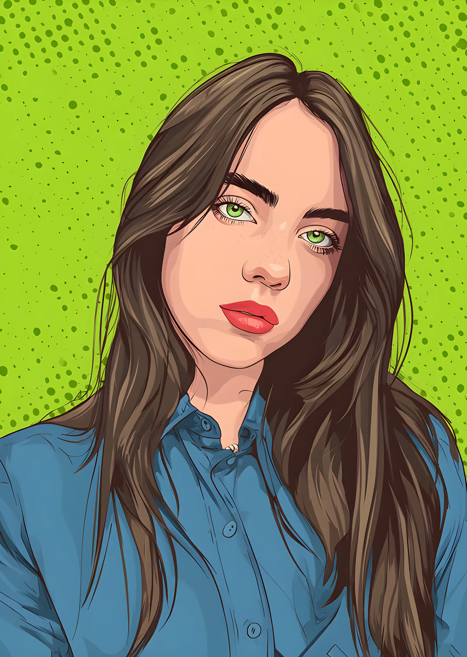 Billie Eilish - Yeşil Zeminde Portre metal tablo