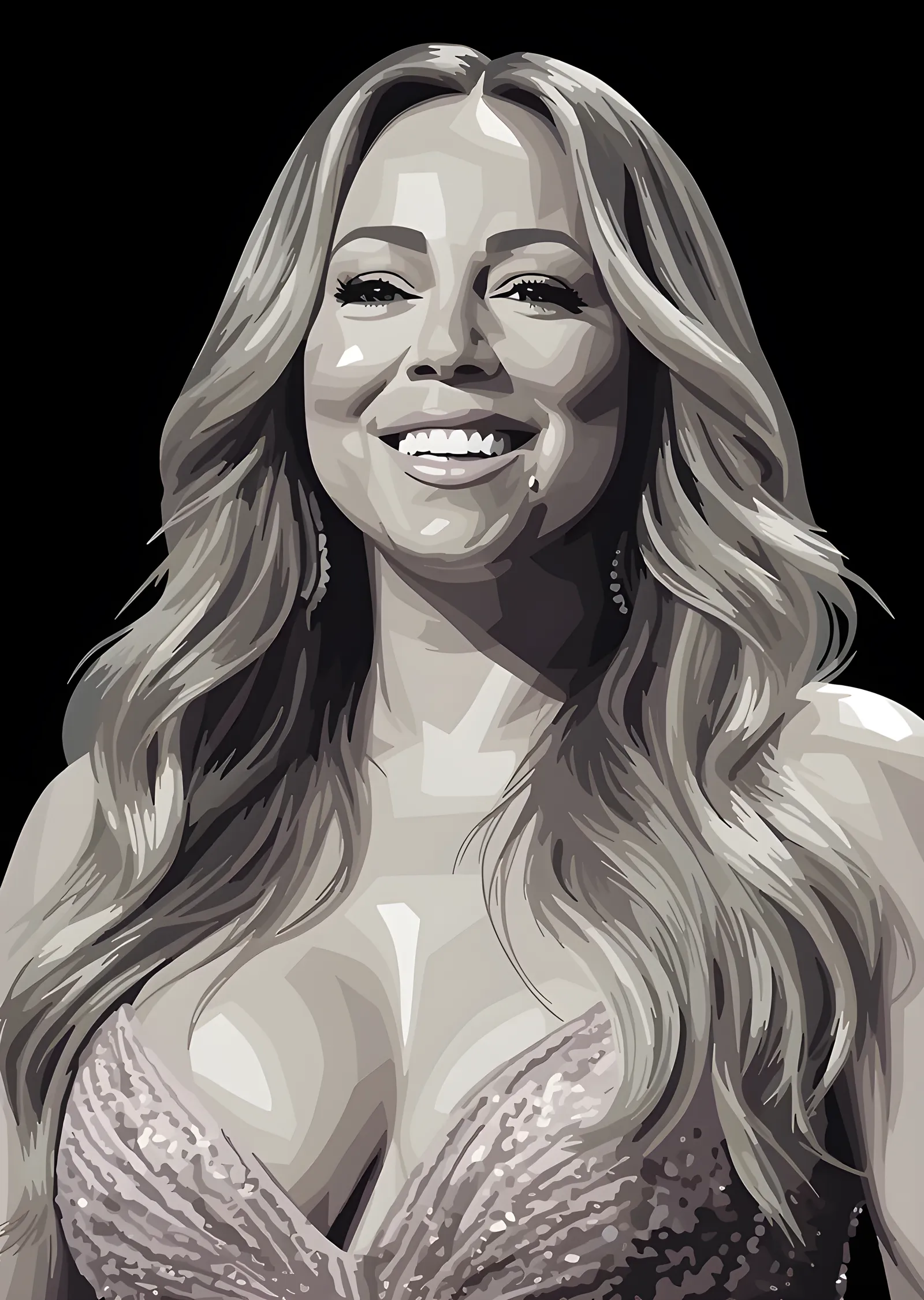 Mariah Carey - Gri Tonlu Gülümseyen Portre metal tablo