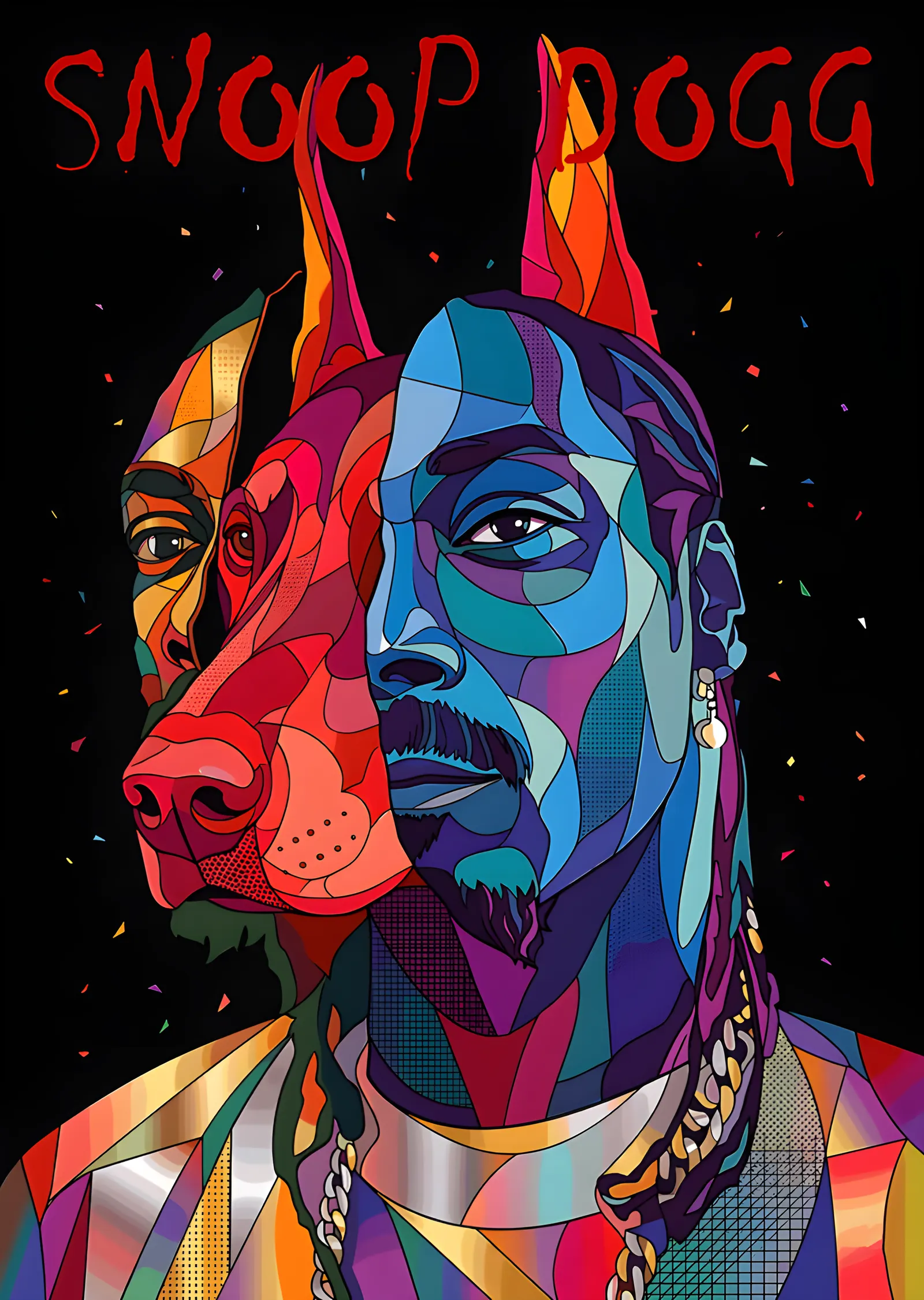 Snoop Dogg - Köpek Başlı Renkli Kompozisyon metal tablo
