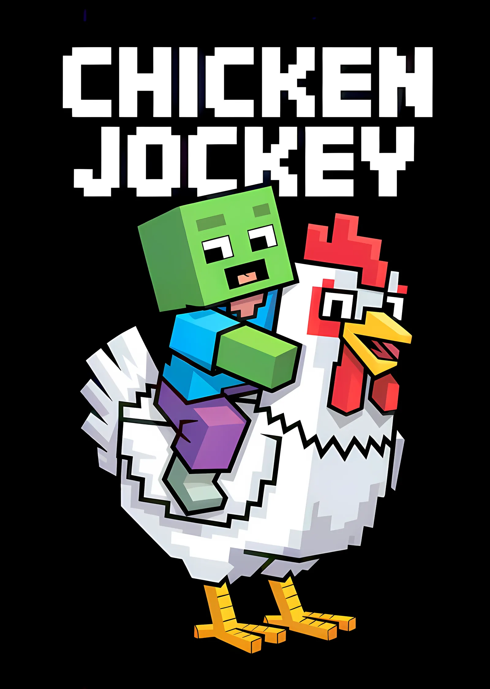 Minecraft - Chicken Jockey Siyah Zemin metal tablo
