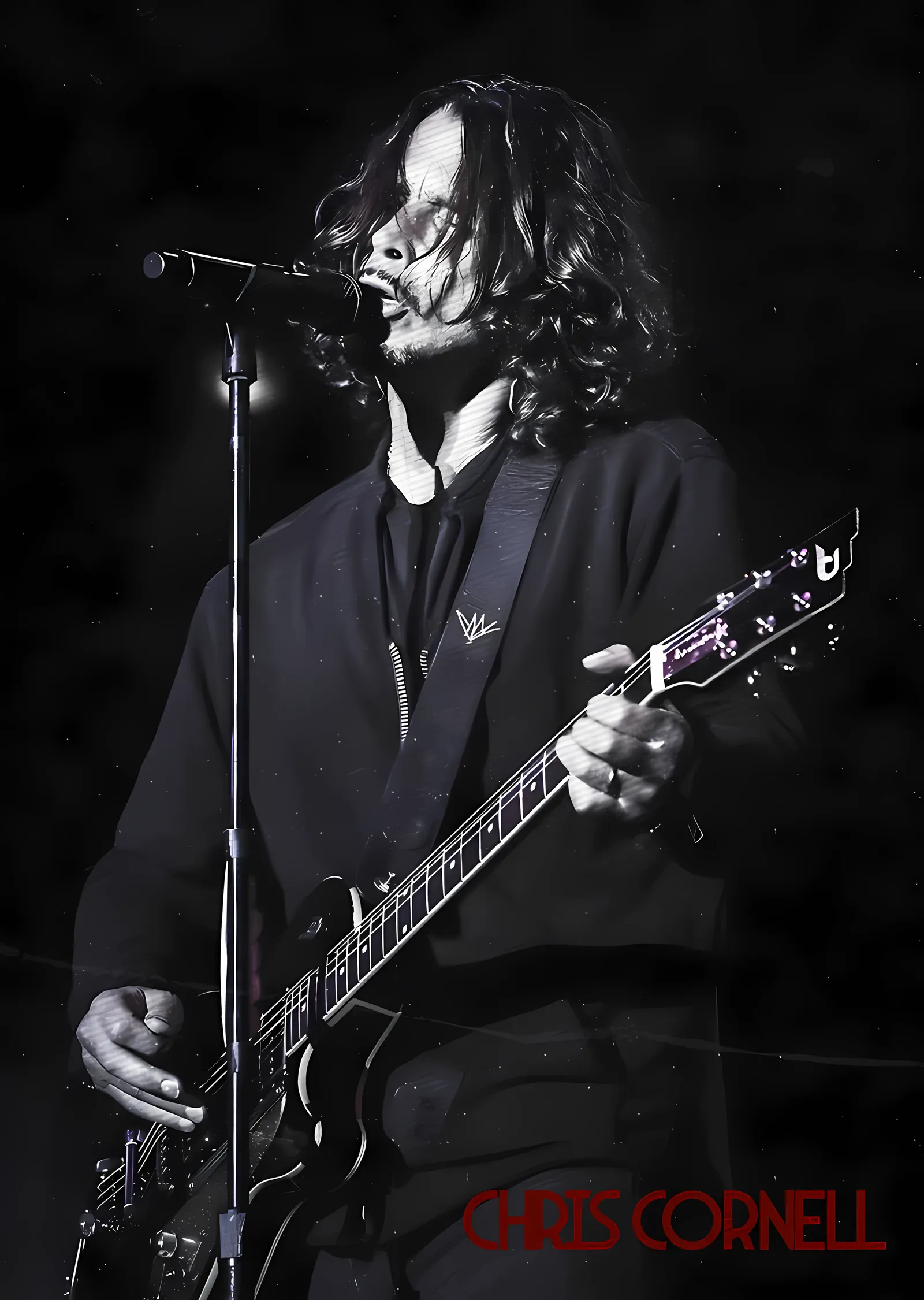 Chris Cornell - Sahnede Siyah Beyaz metal tablo