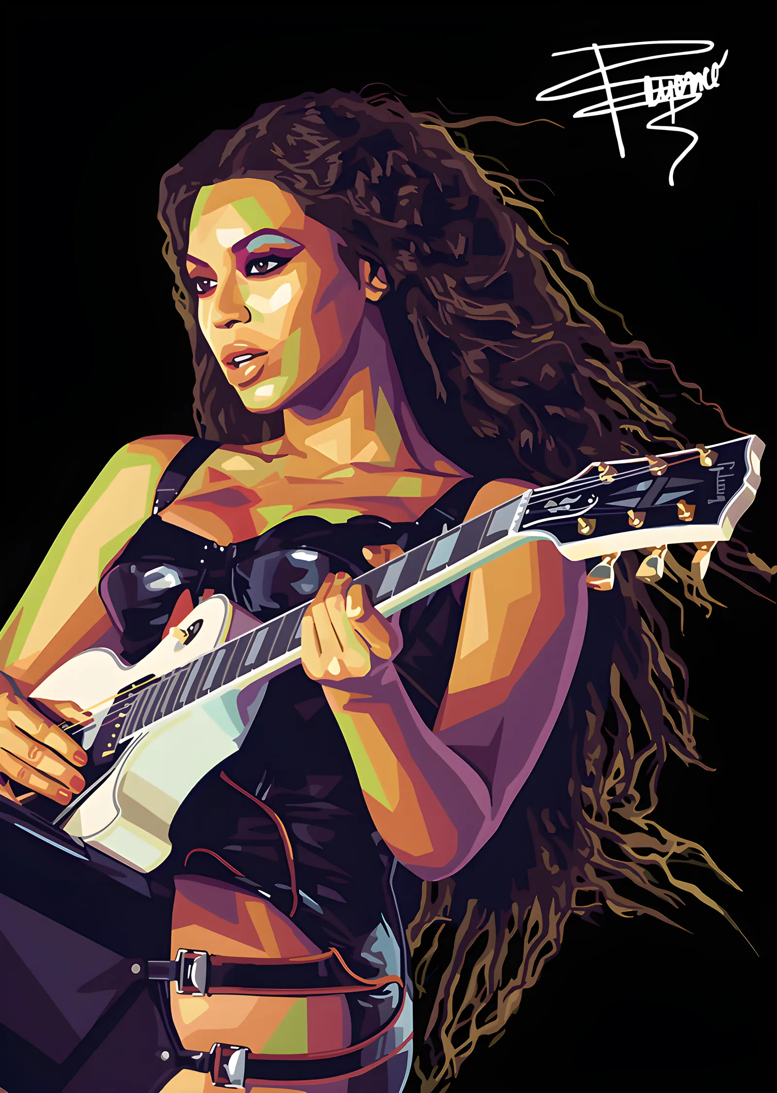 Beyoncé - Gitarlı Pop Art Portre metal tablo