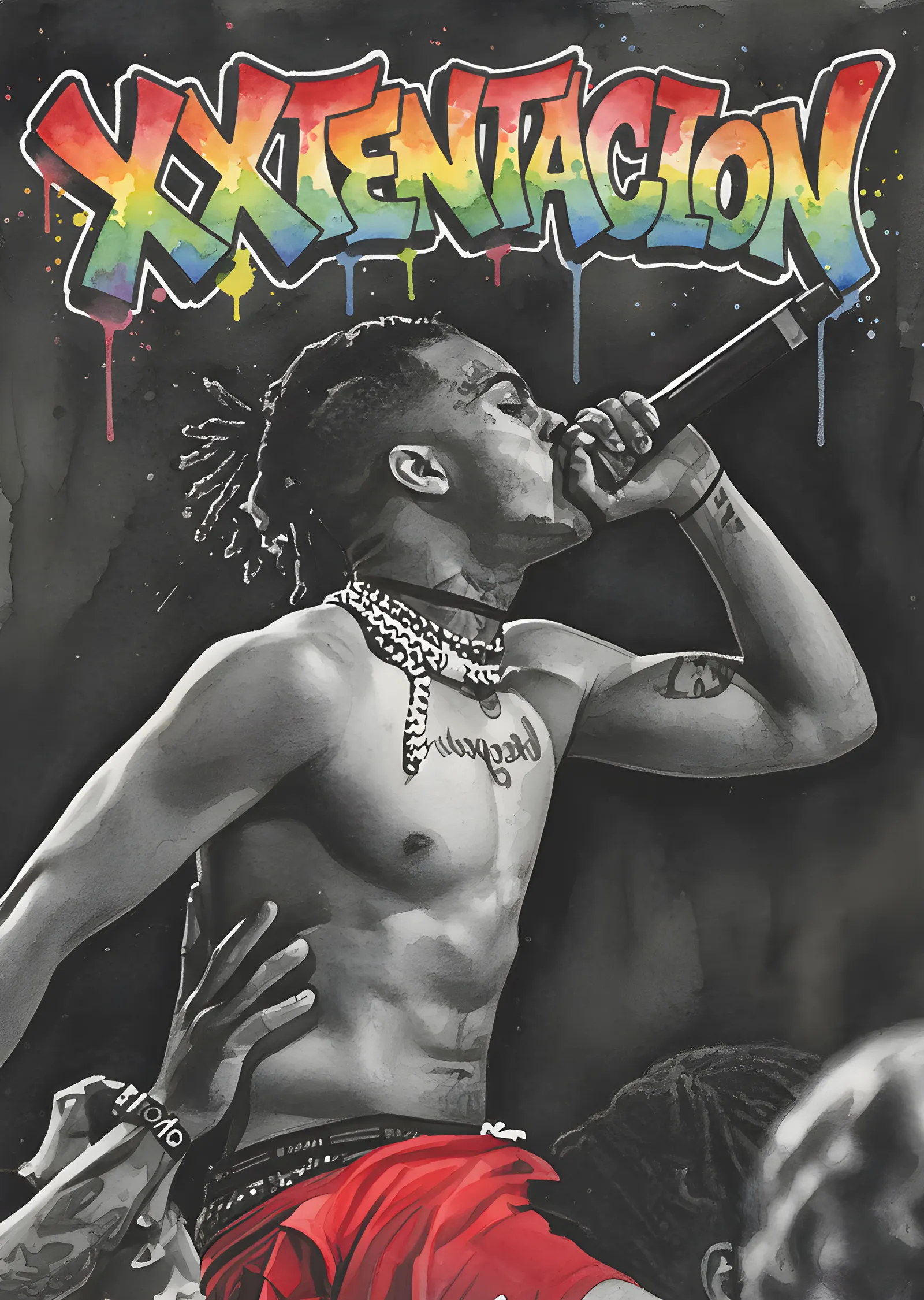 XXXTentacion - Gökkuşağı Grafiti Yazısı metal tablo