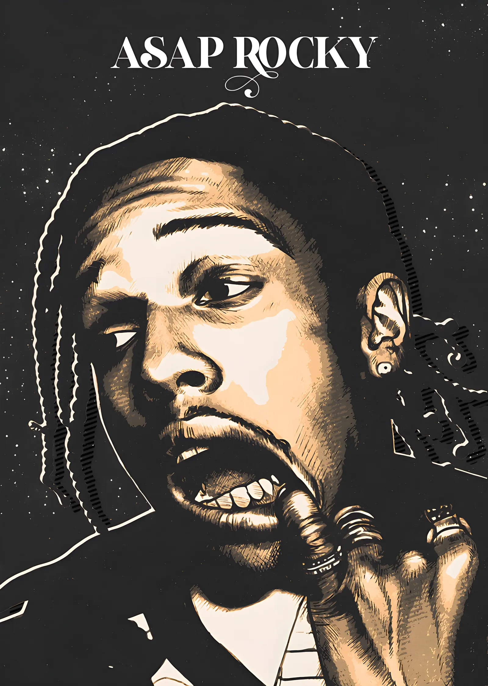ASAP Rocky - Çizgisel Mikrofon Portresi metal tablo
