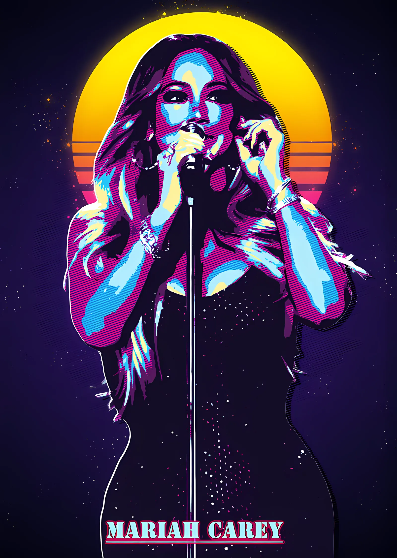 Mariah Carey - Retro Güneşte Mikrofon metal tablo