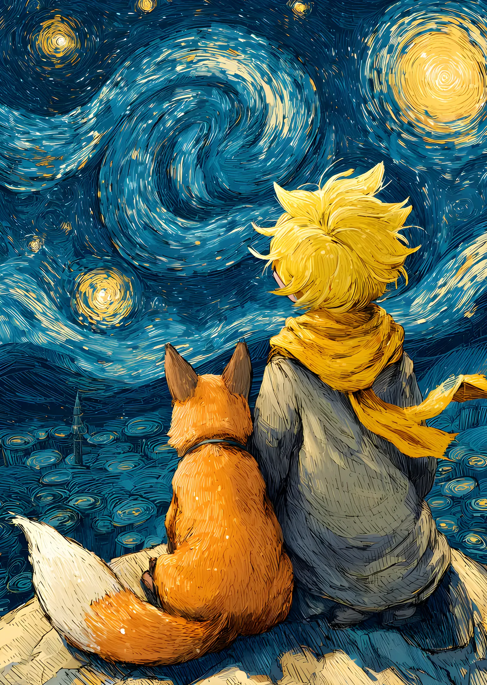 The Little Prince - Yıldızlı Gecede Tilkiyle metal tablo