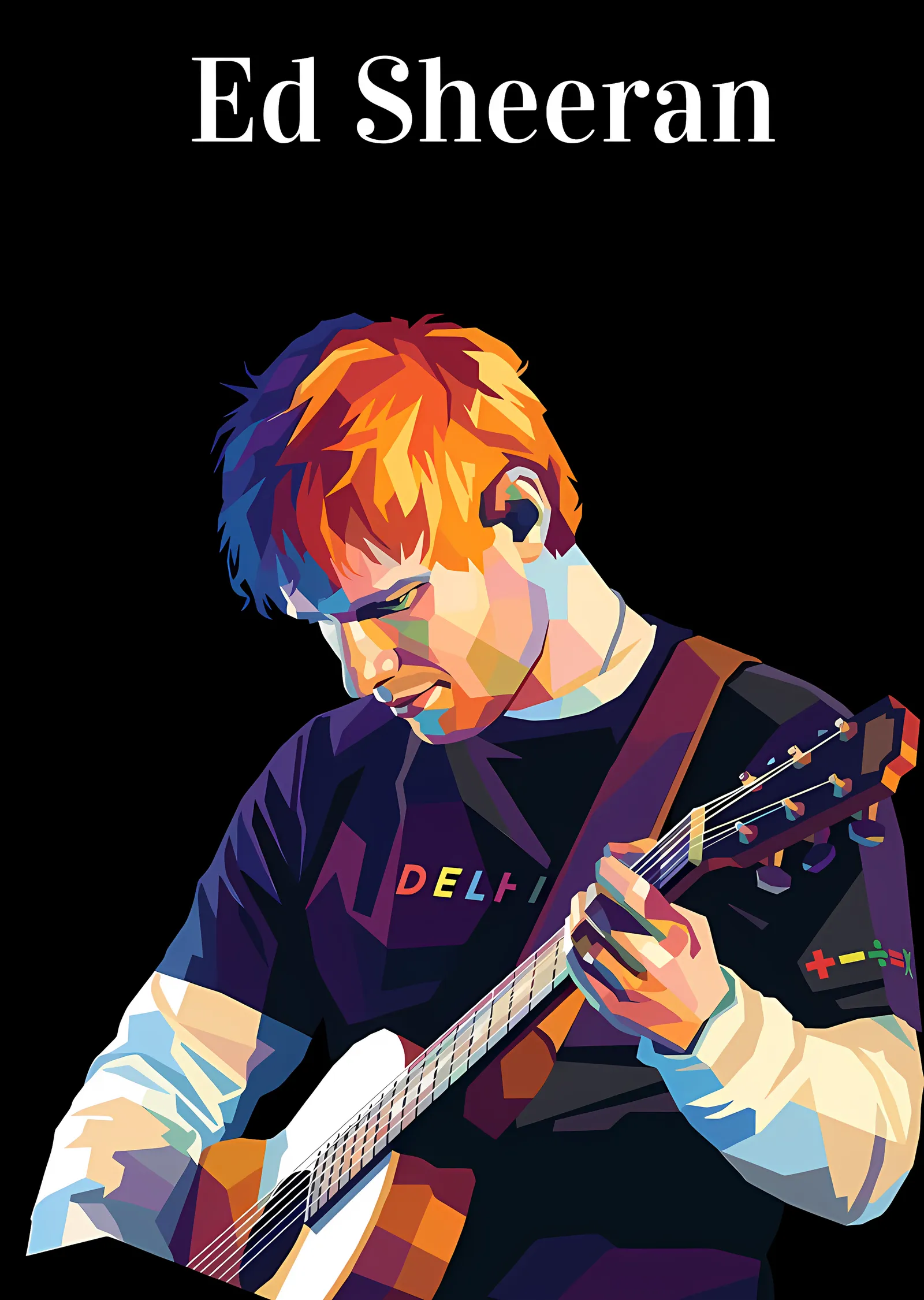 Ed Sheeran - Beyaz Zeminde Gitar Portresi metal tablo