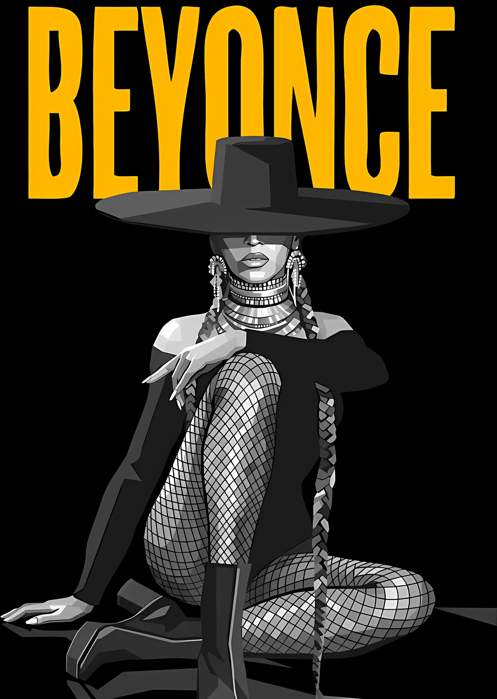Beyoncé - Geniş Şapkalı Siyah Beyaz metal tablo