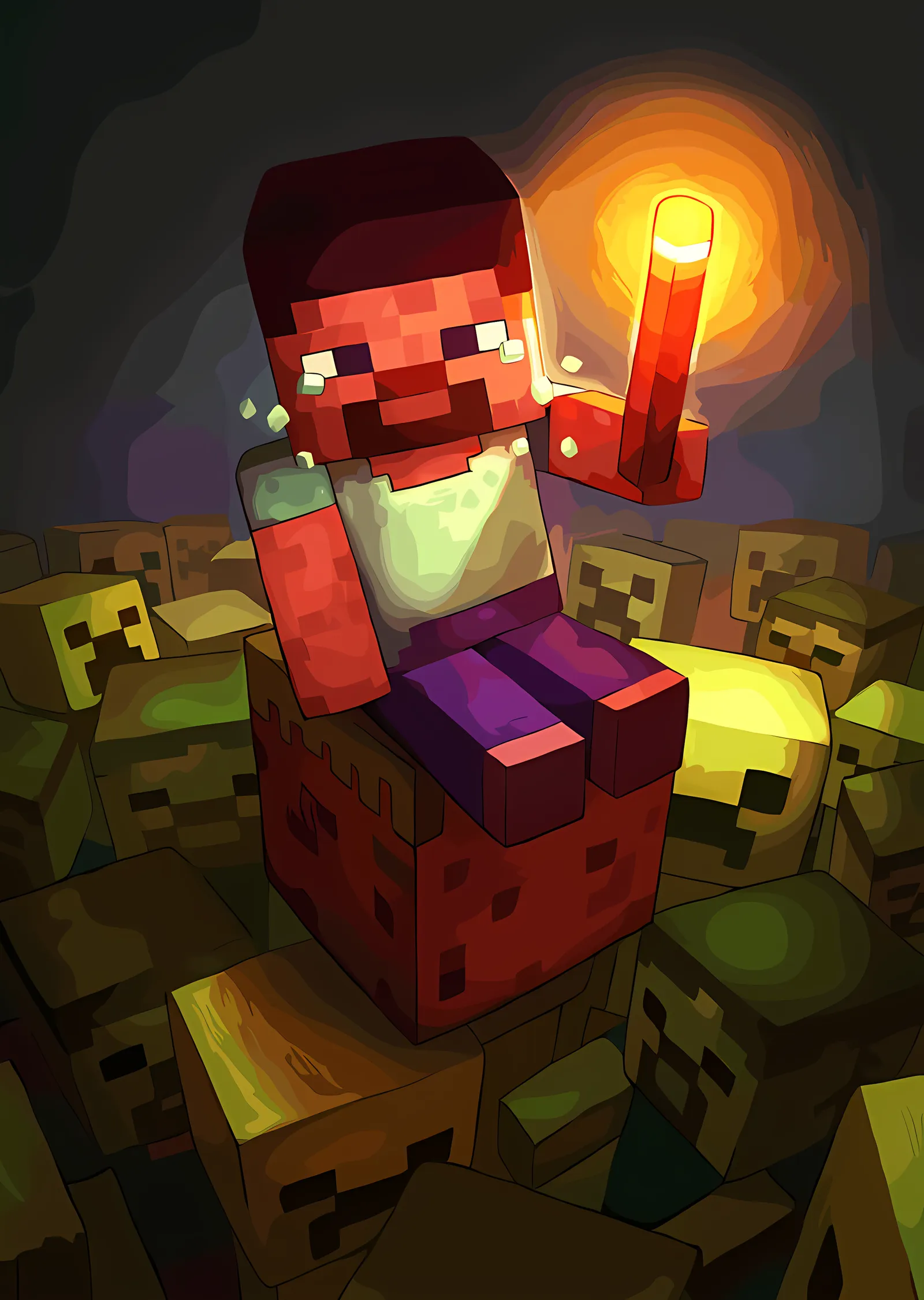 Minecraft - Mağarada Kızıltaş Meşalesi metal tablo