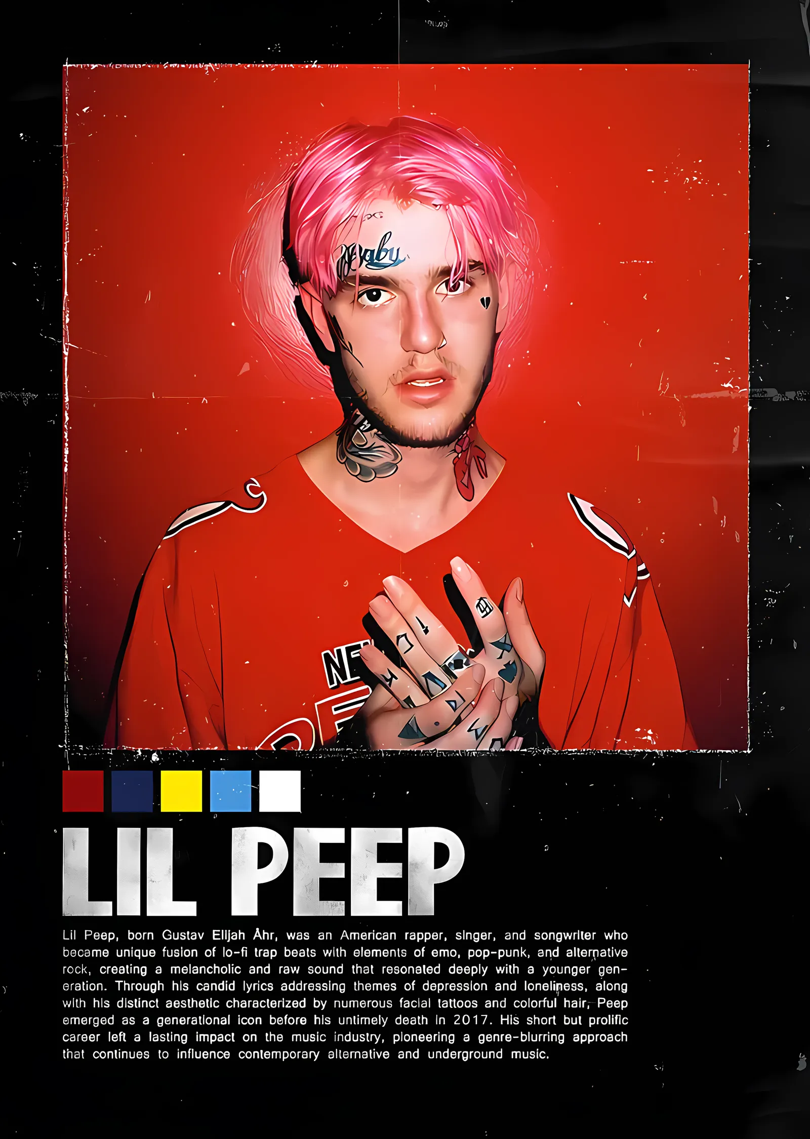 Lil Peep - Kırmızı Formalı Künye Portre metal tablo