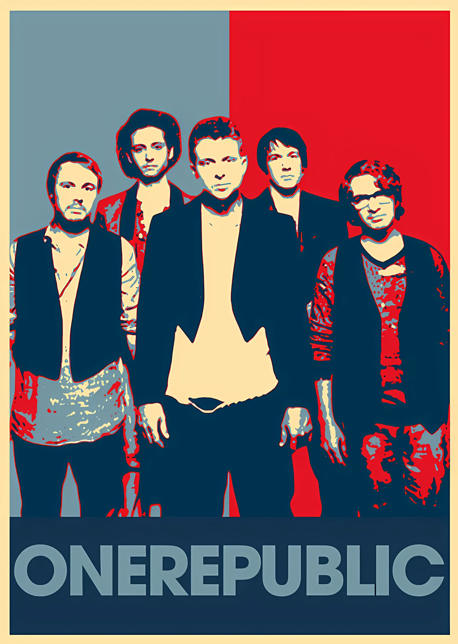OneRepublic - Kırmızı Mavi Grup Karesi metal tablo