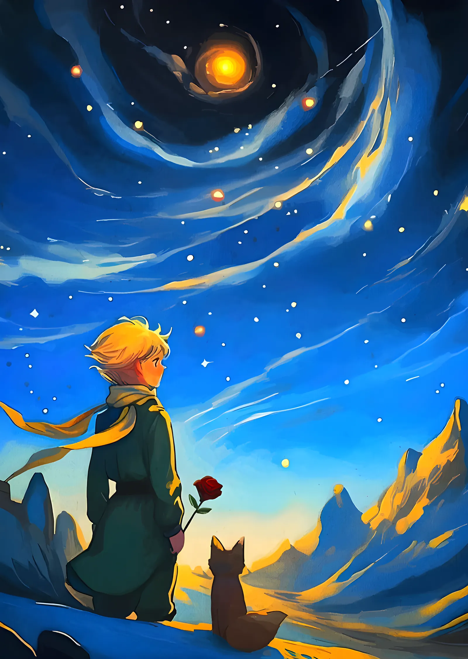 The Little Prince - Gülü ve Yıldızlı Dağlar metal tablo