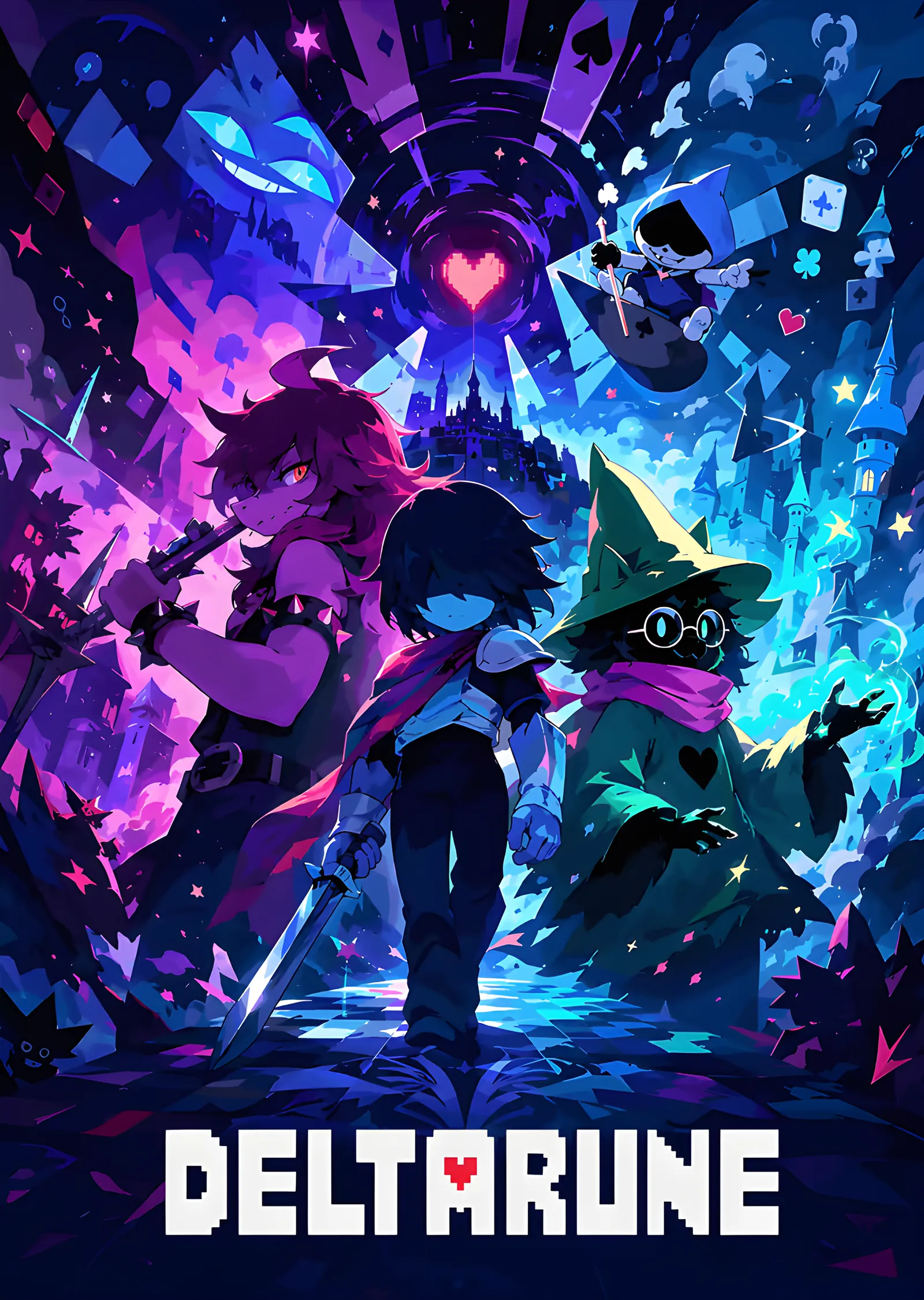 Deltarune - Mor Neon Kart Diyarı metal tablo