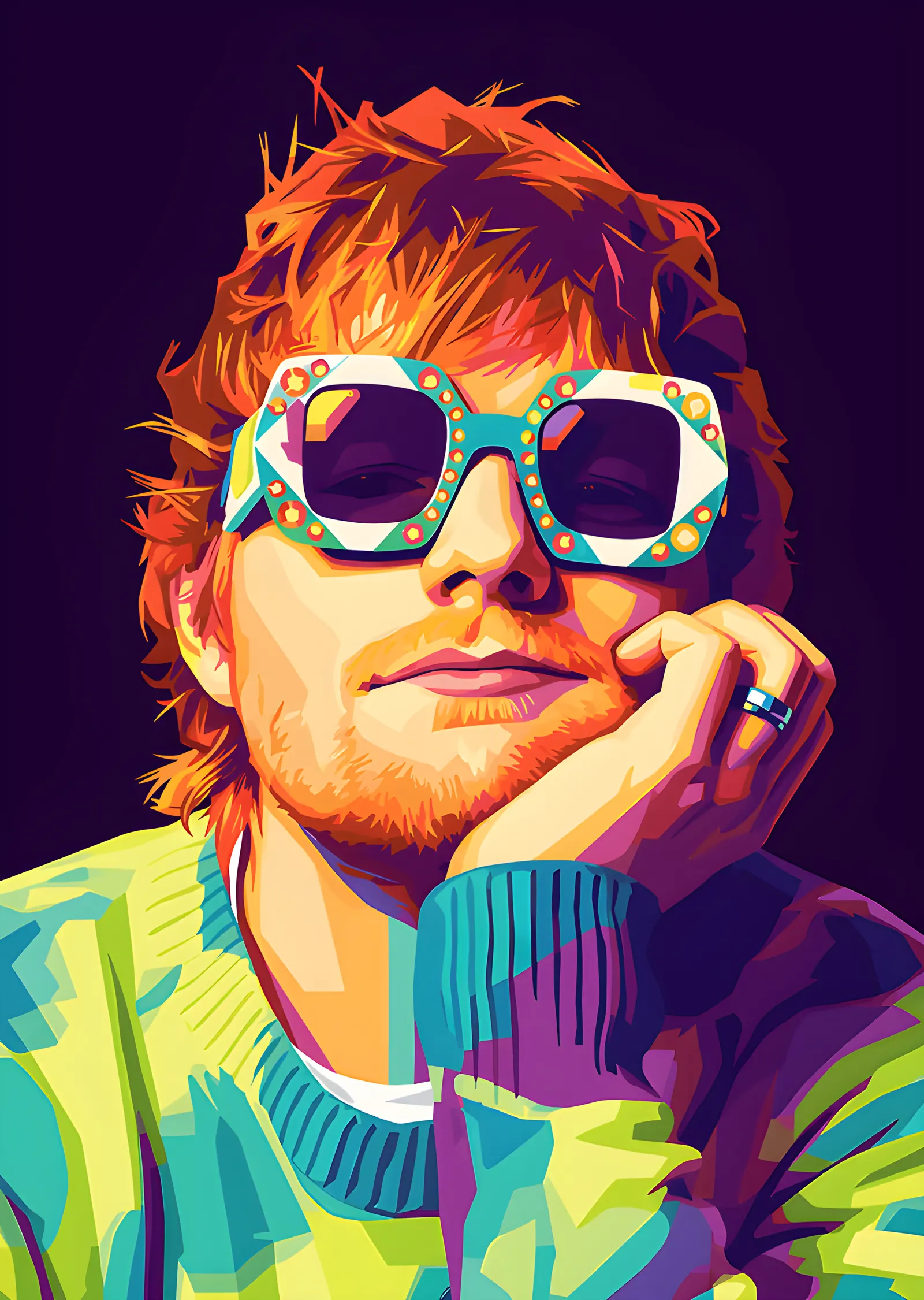 Ed Sheeran - Gözlüklü Pop Art Portre metal tablo