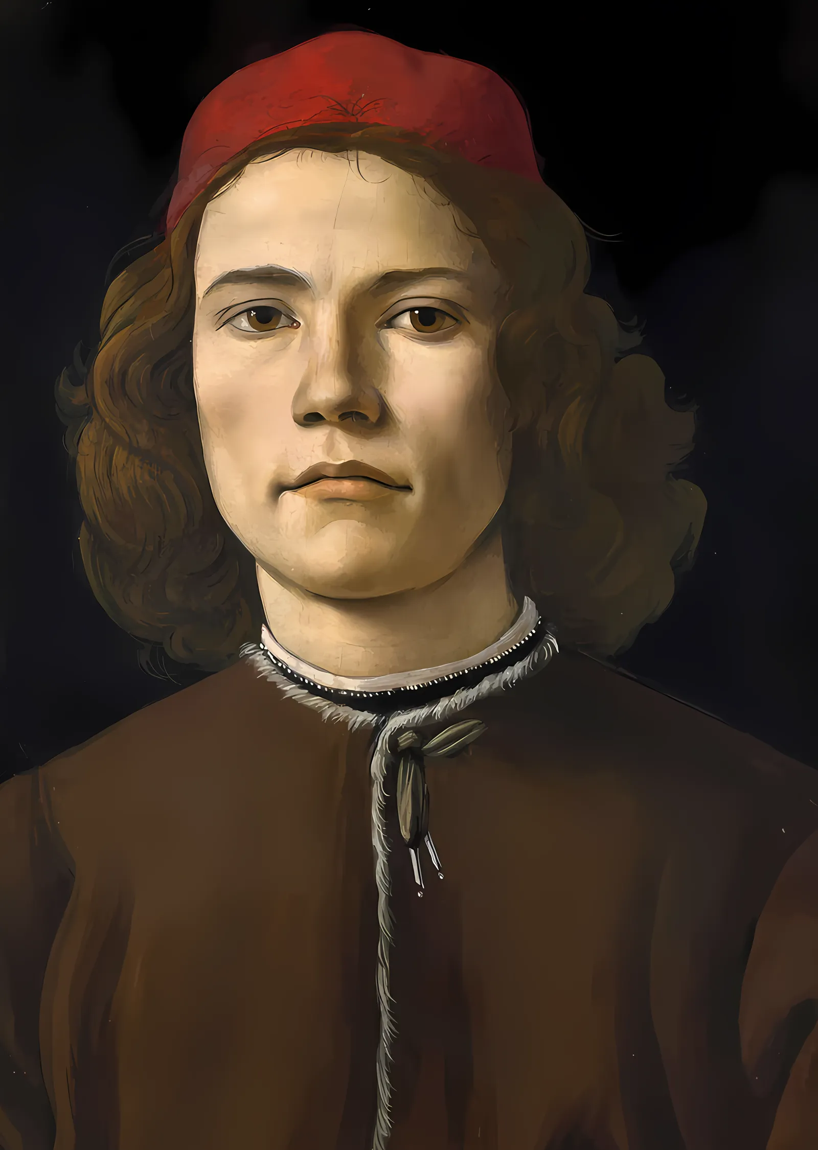 Botticelli - Kırmızı Bereli Genç Portre metal tablo