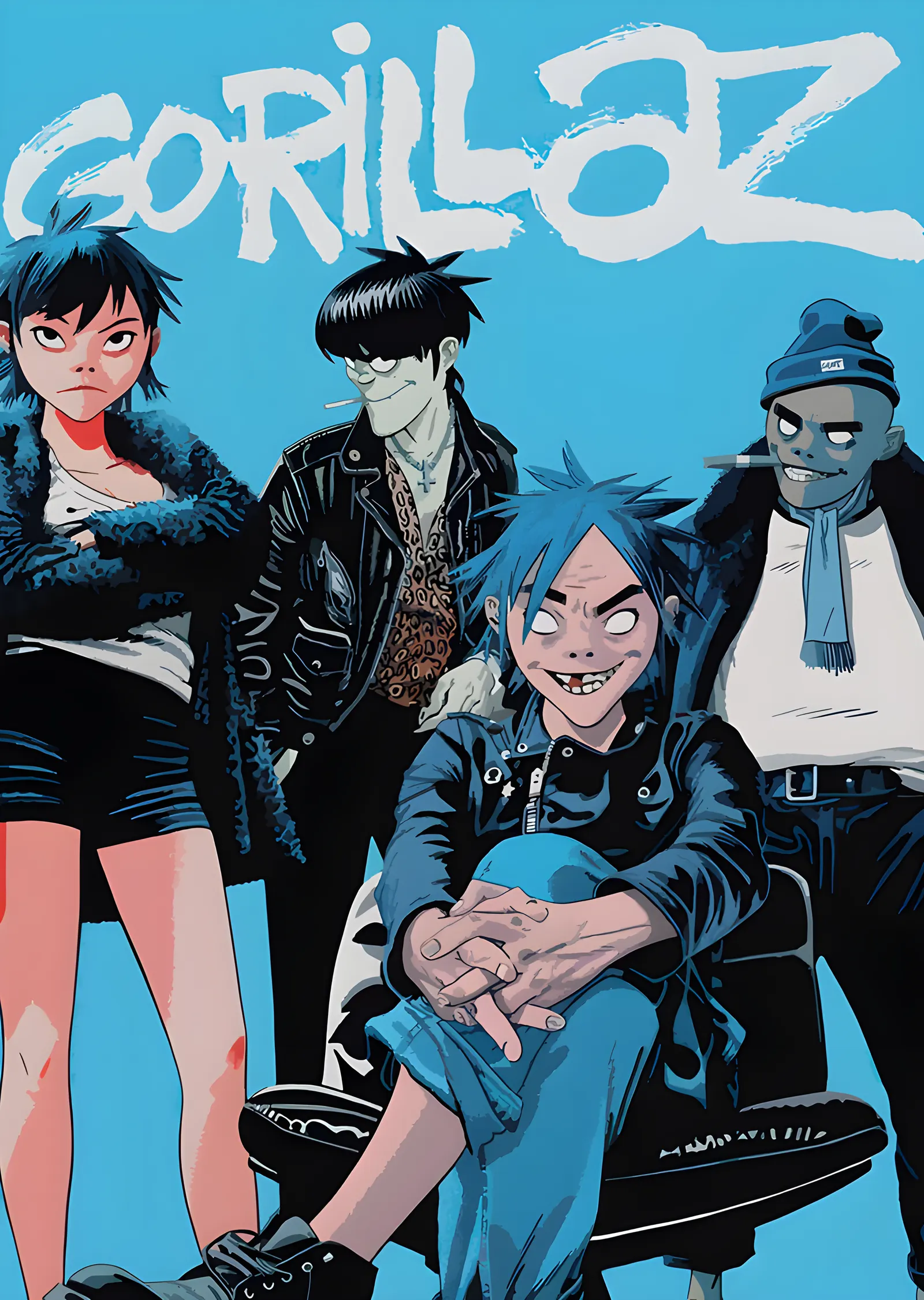 Gorillaz - Mavi Fon Grup Portresi metal tablo