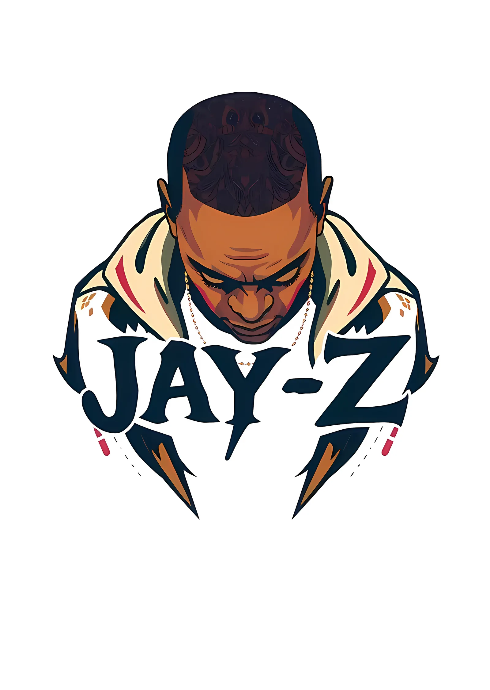 Jay-Z - Beyaz Zeminde Amblem Portre metal tablo