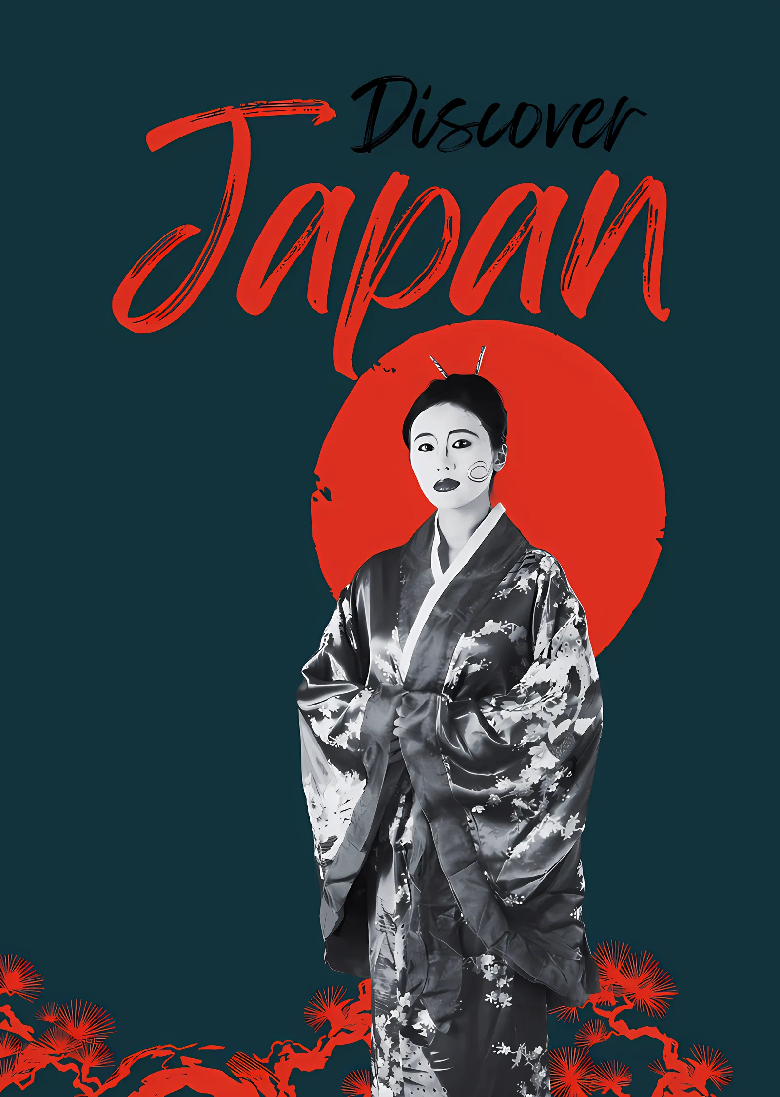 Discover Japan - Kimonolu Portre metal tablo