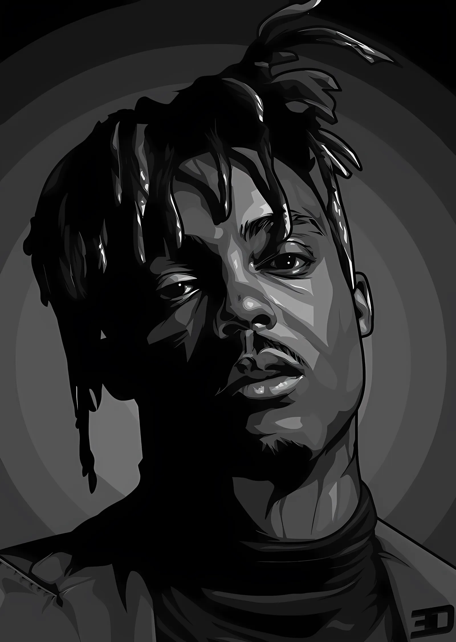 Juice WRLD - Gri Zeminde Vektör Portre metal tablo