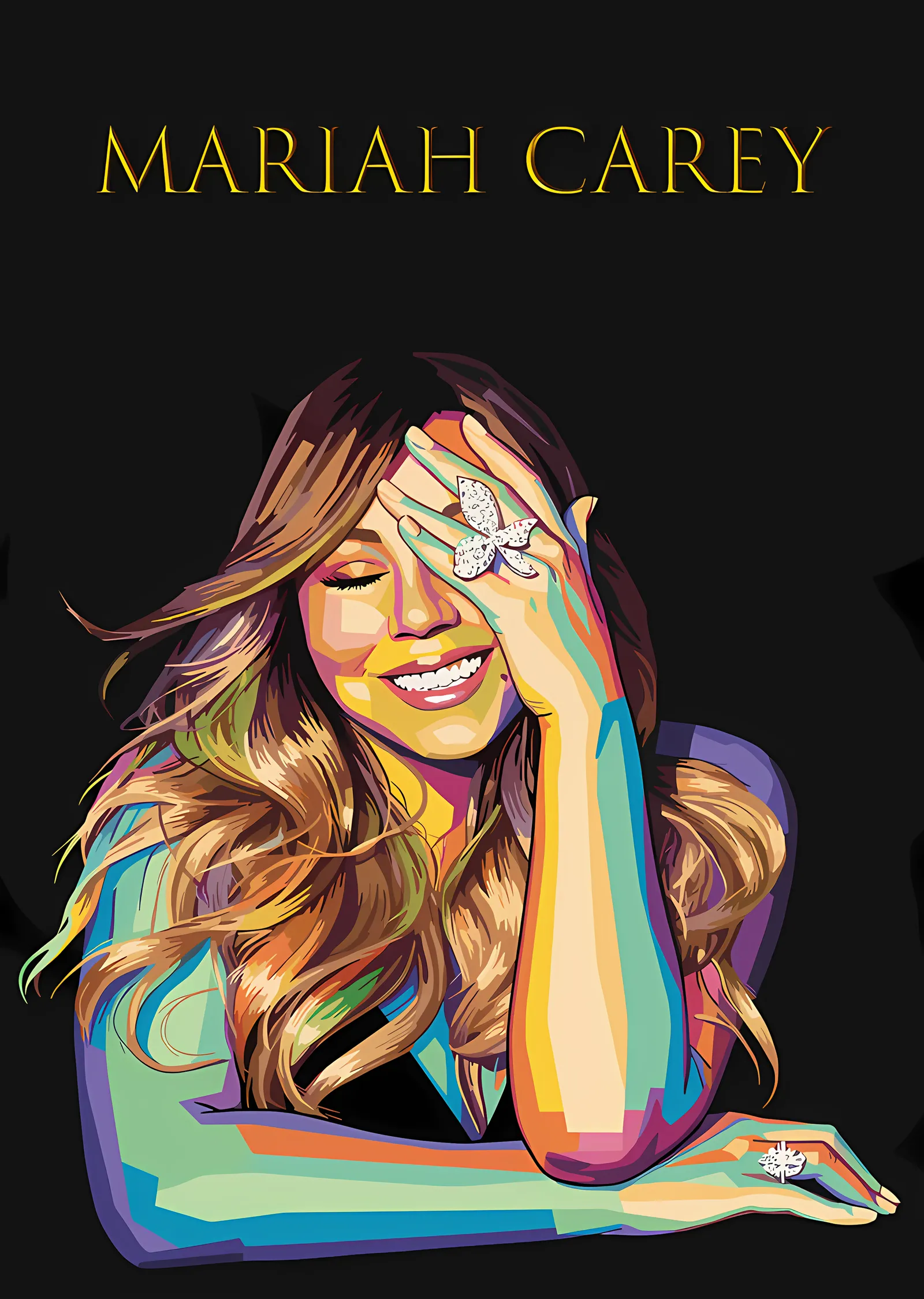 Mariah Carey - Altın Renk Bloklu Portre metal tablo
