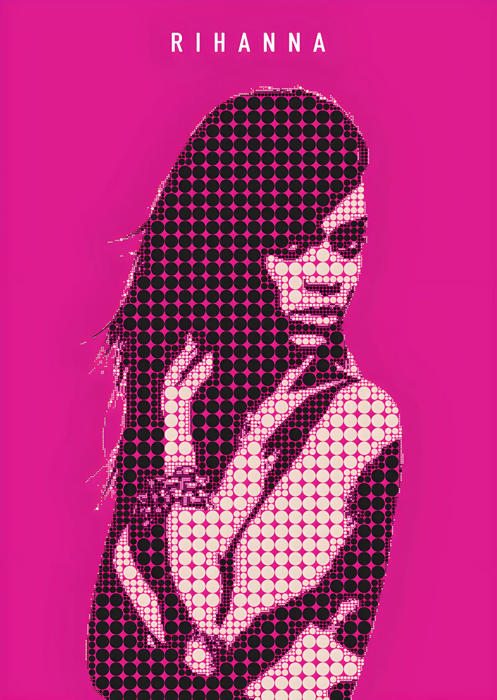 Rihanna - Fuşya Halftone Portre metal tablo
