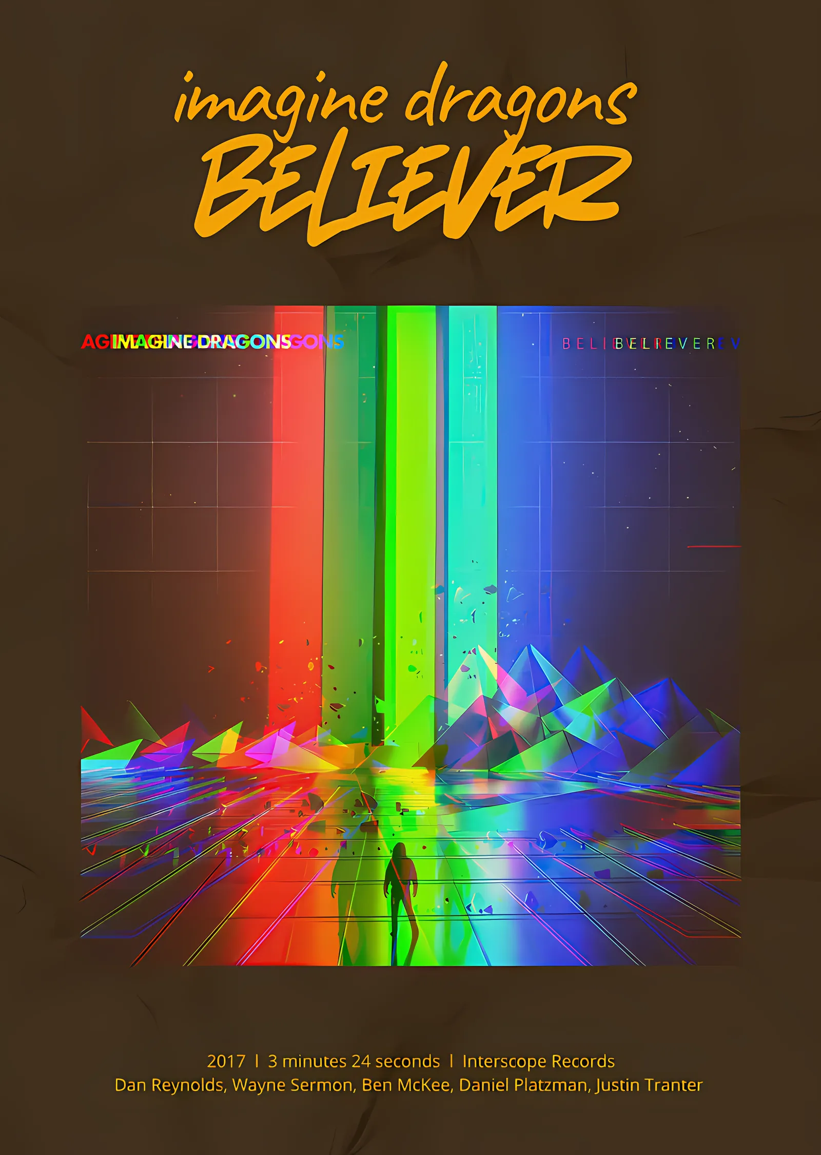 Imagine Dragons - Believer Prizma Işıkları metal tablo