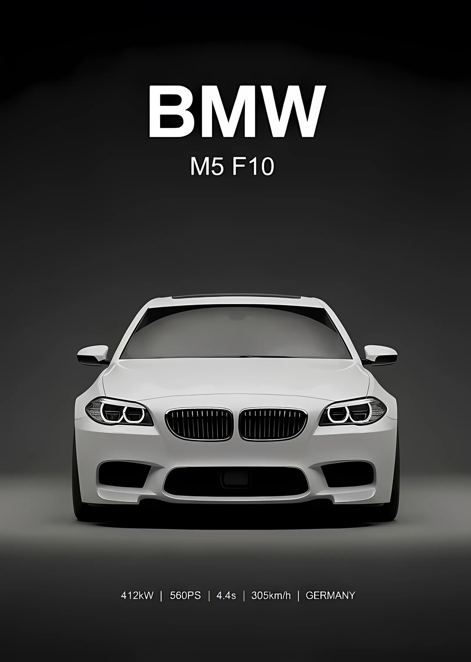 BMW M5 F10 · Gri Işıkta Beyaz Cephe metal tablo